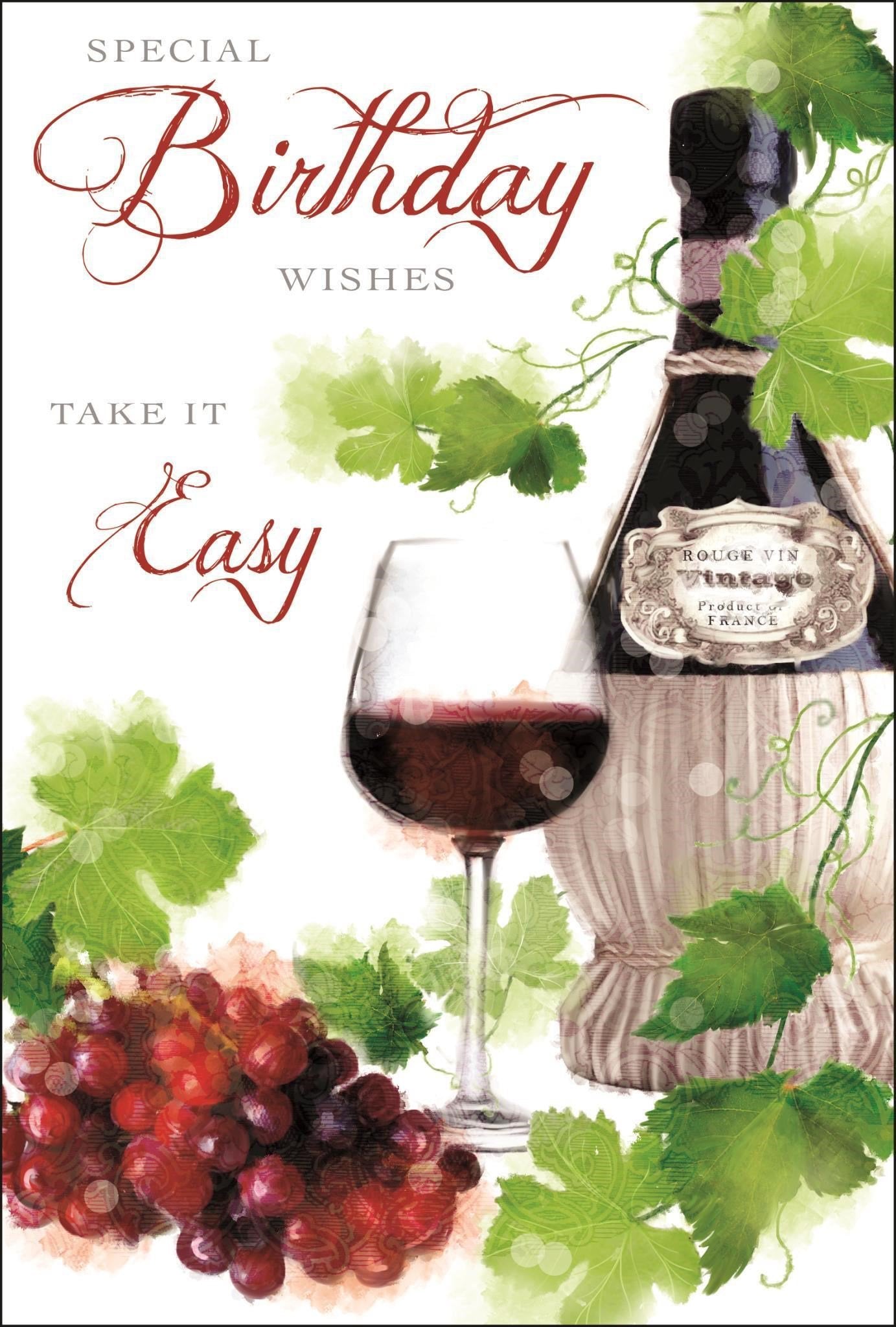 Front of Open Male Birthday Vintage Wine Greetings Card