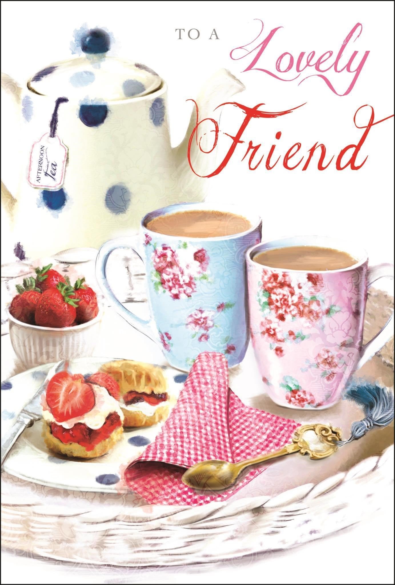Front of Lovely Friend Birthday Tea Scones Greetings Card
