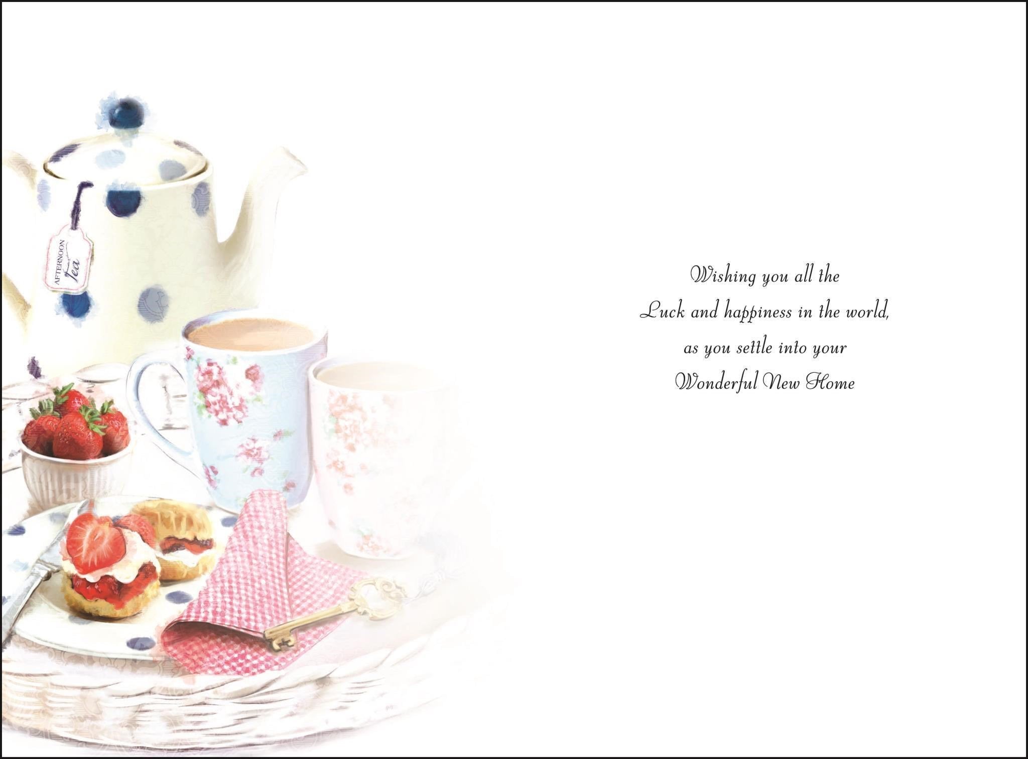 Inside of New Home Tea Scones Greetings Card