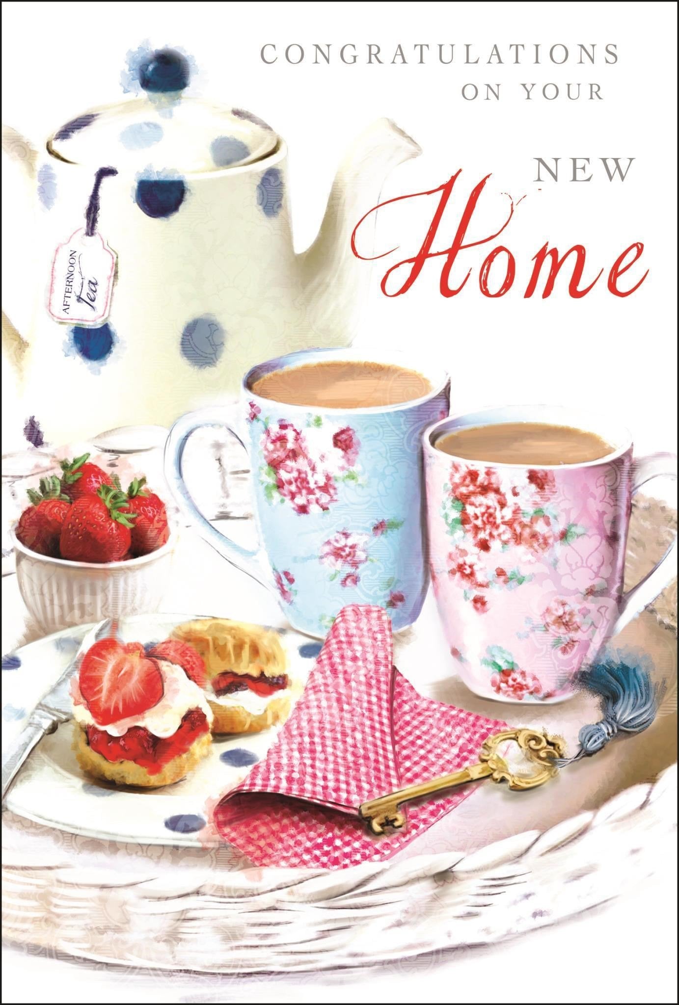 Front of New Home Tea Scones Greetings Card