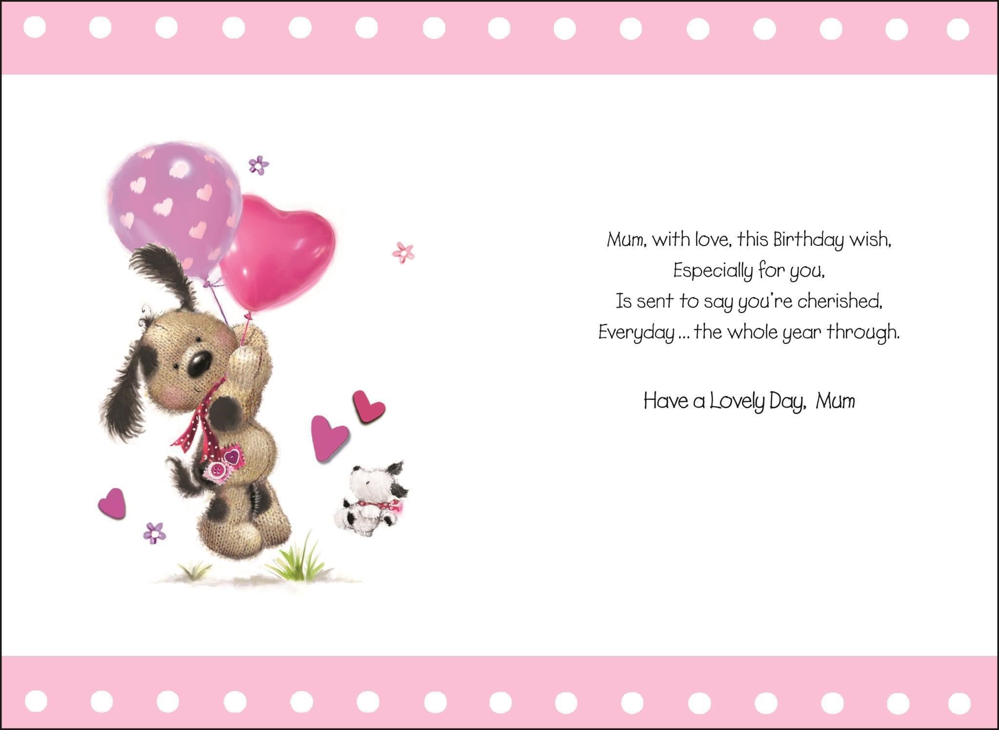 Inside of Mum Birthday Balloons Love Greetings Card