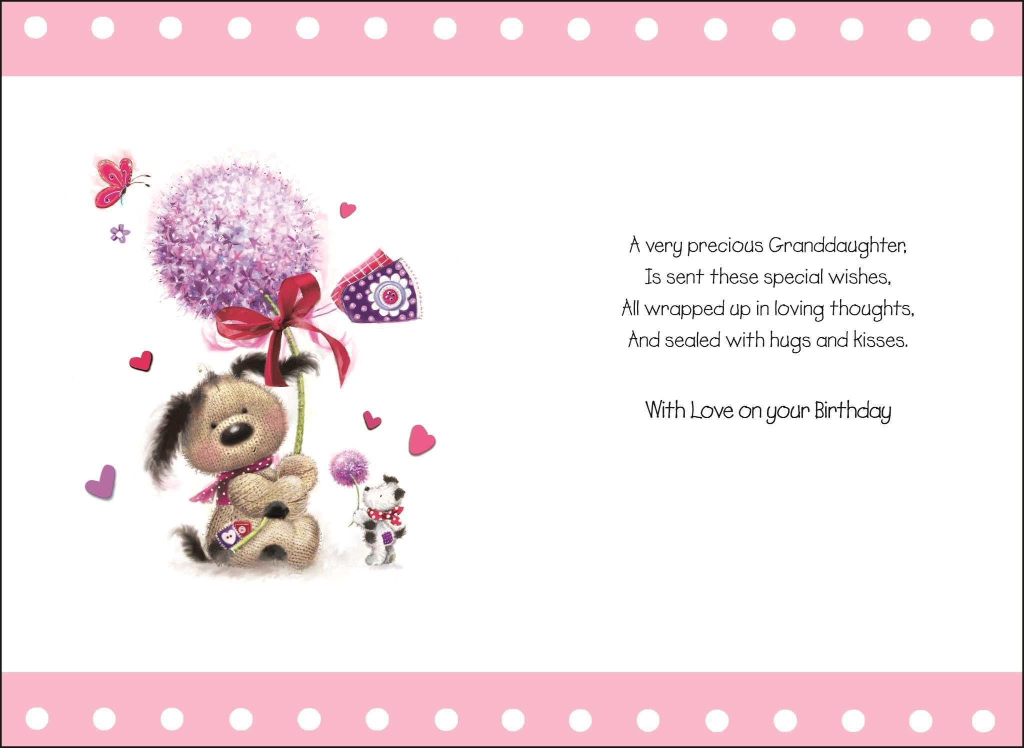 Inside of Granddaughter Birthday Dandelion Greetings Card