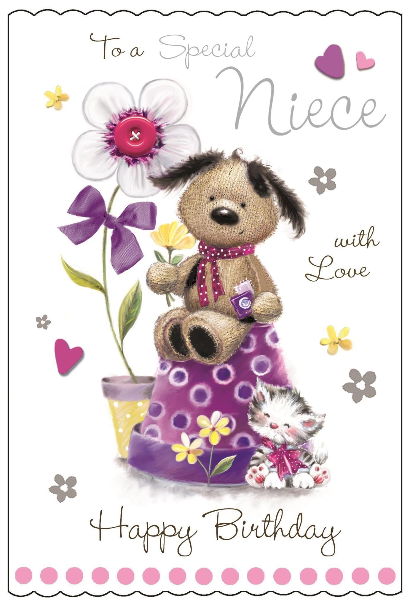 Front of Niece Birthday Flower Pot Greetings Card