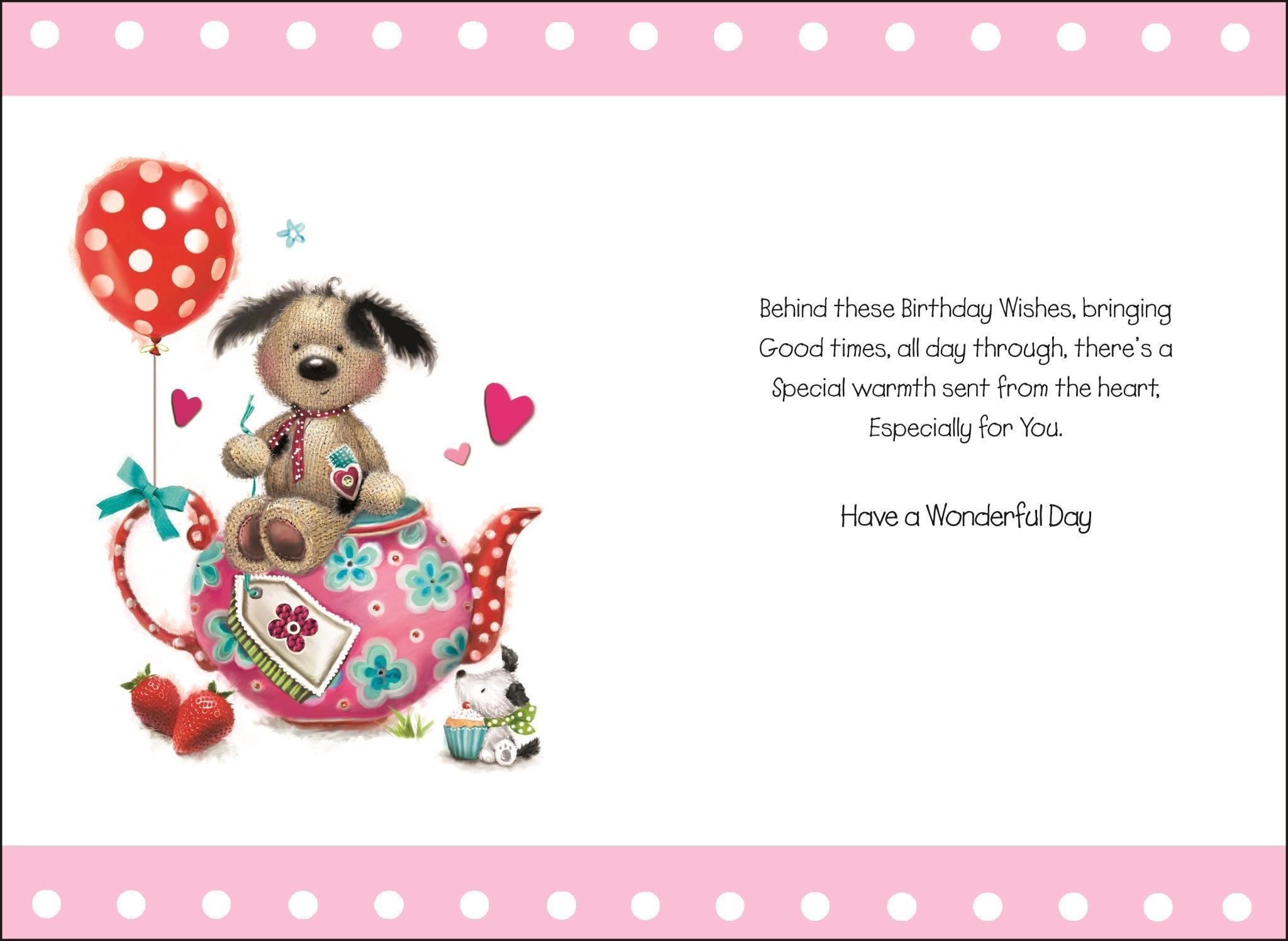 Inside of Sister in Law Birthday Teapot Greetings Card
