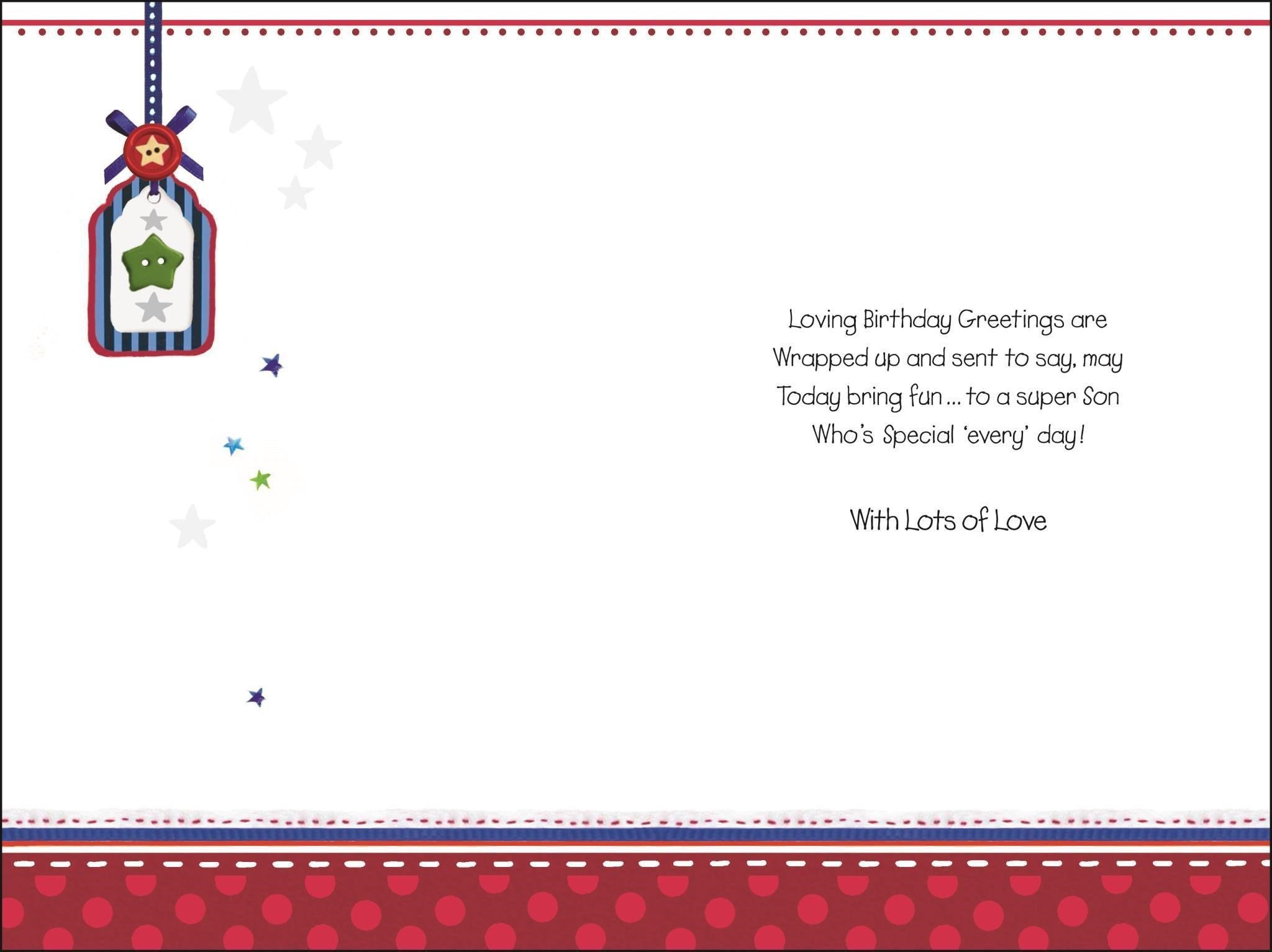 Inside of Son Birthday RC Car Greetings Card