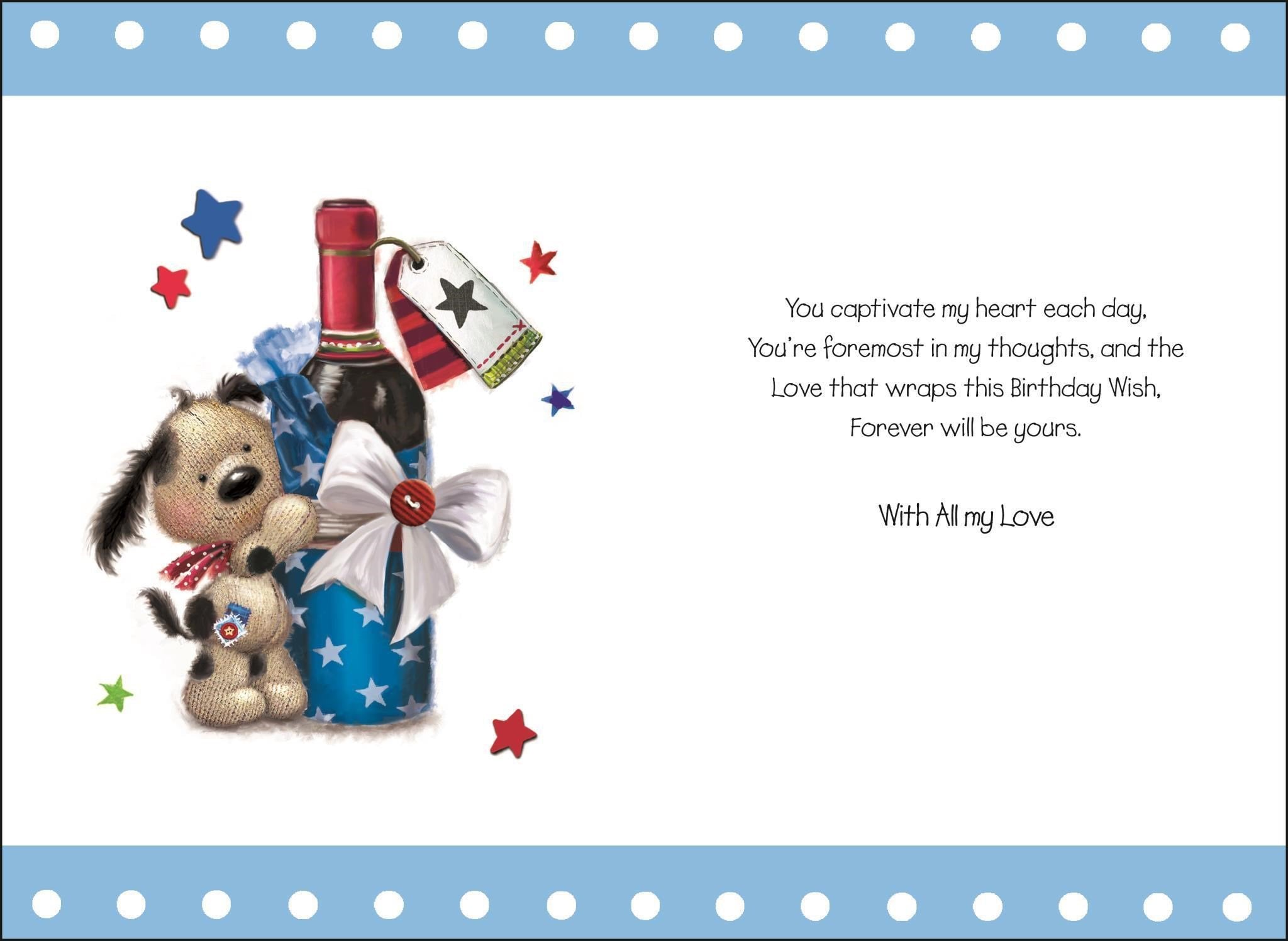 Inside of Husband Birthday Bottle Bow Greetings Card
