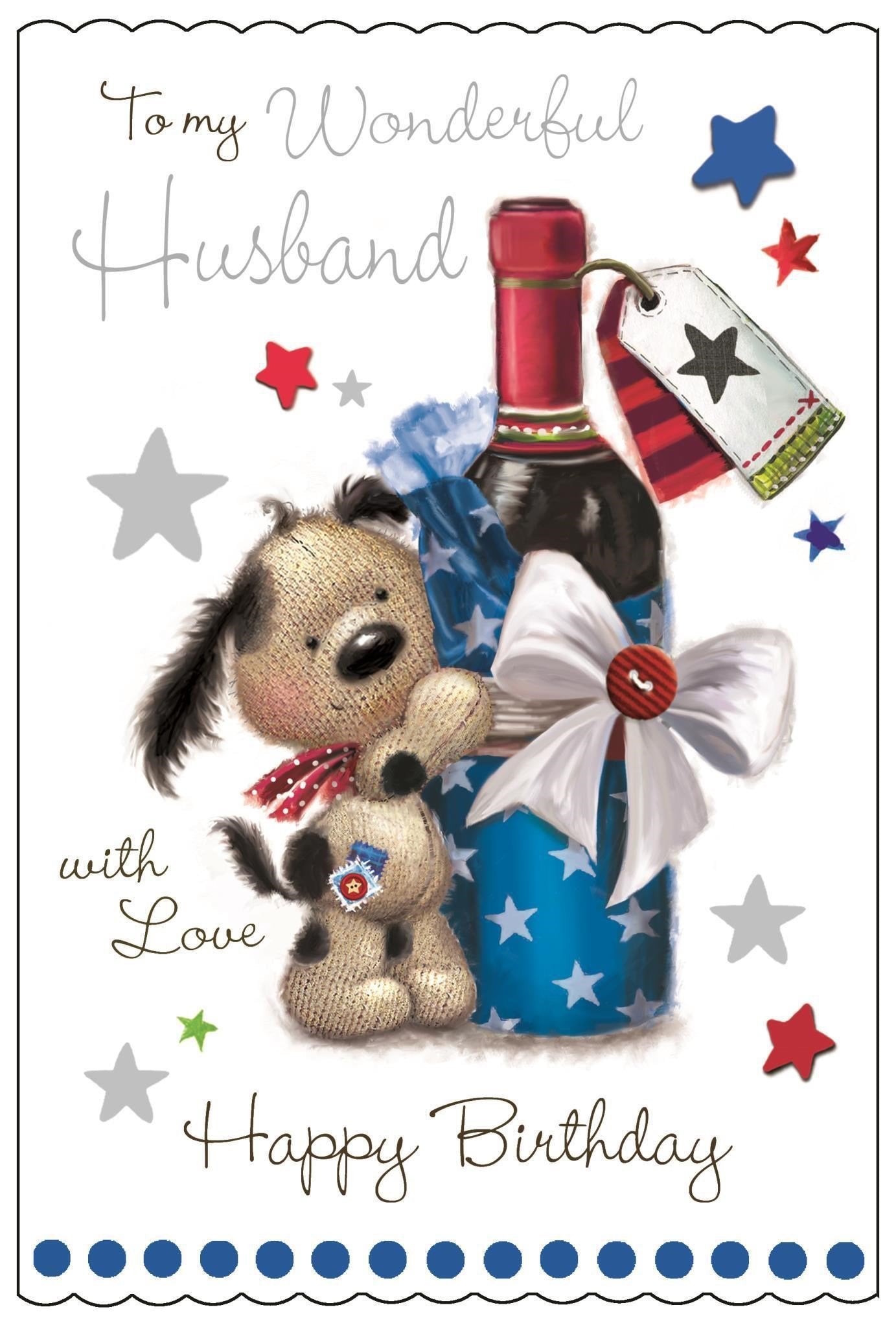 Front of Husband Birthday Bottle Bow Greetings Card
