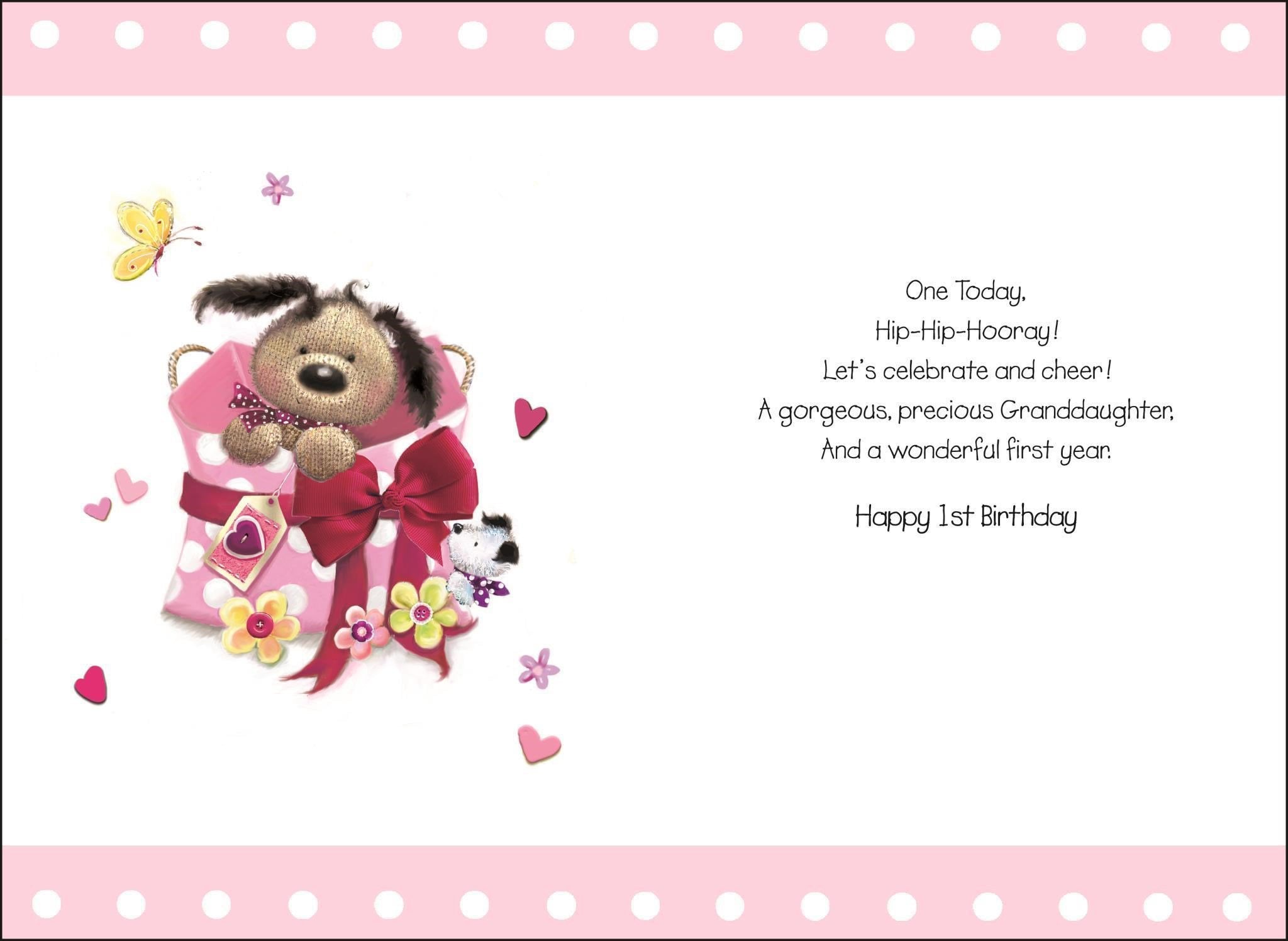 Inside of Granddaughter 1st Birthday Special Greetings Card