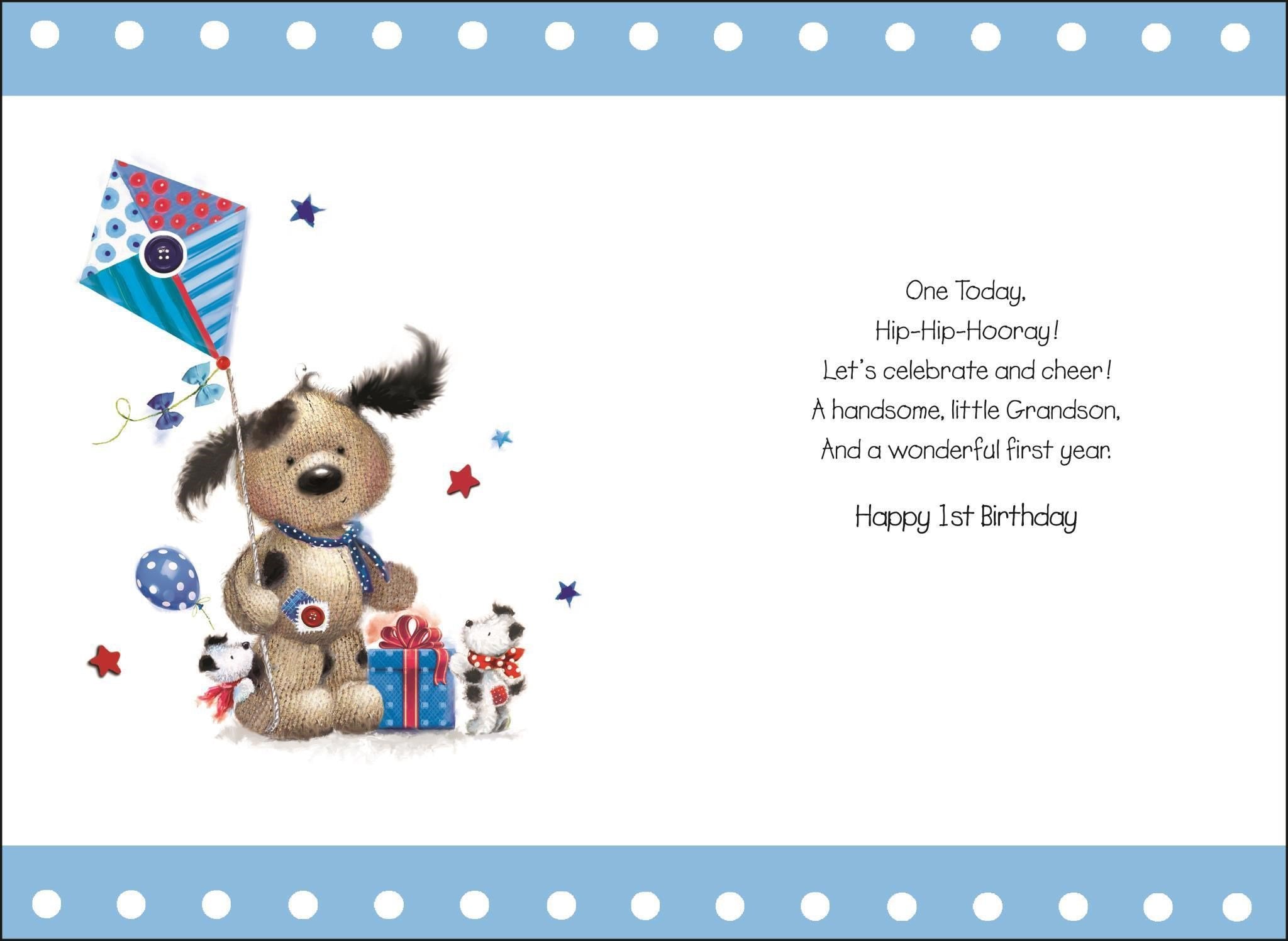 Inside of Grandson 1st Birthday Special Greetings Card