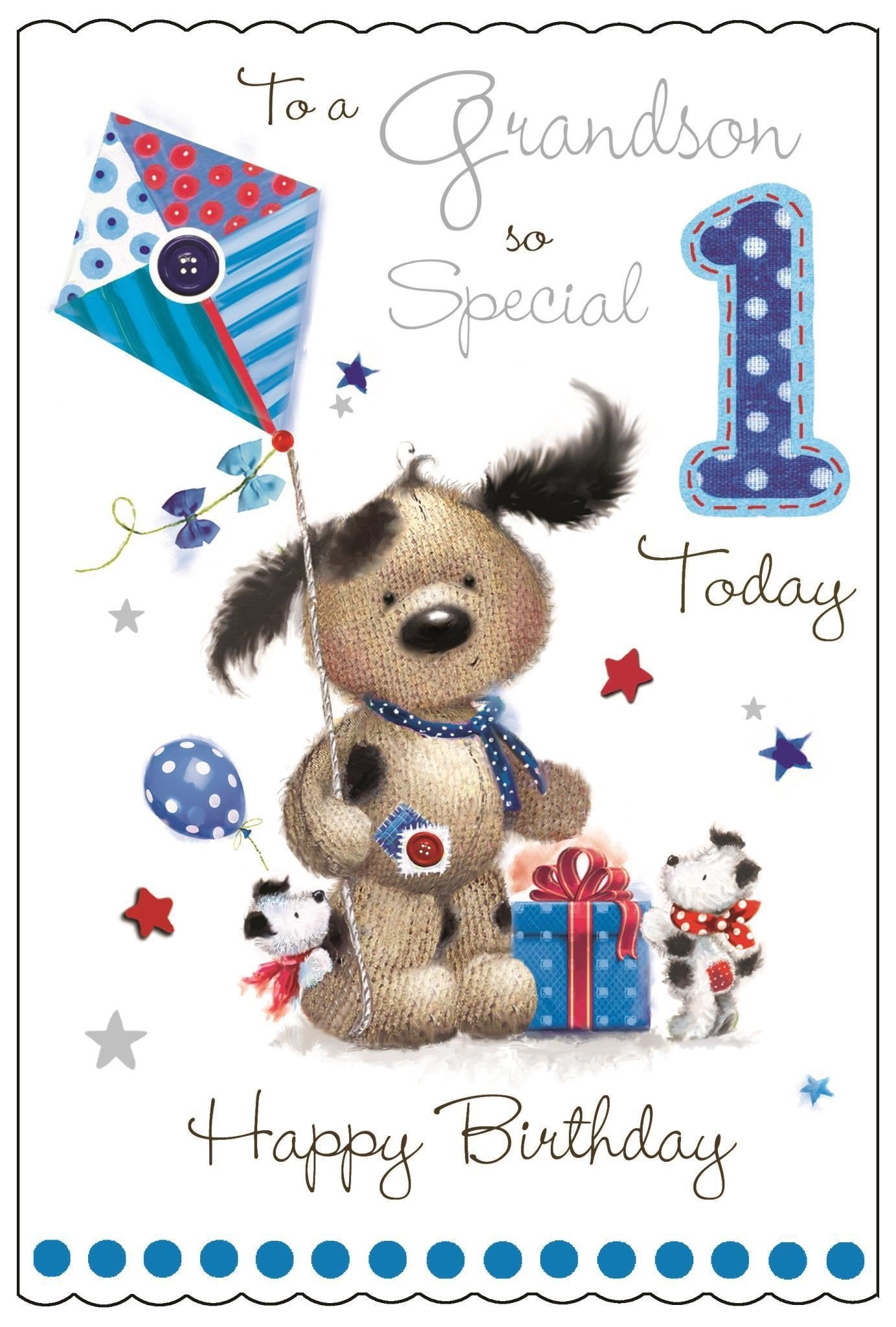 Front of Grandson 1st Birthday Special Greetings Card