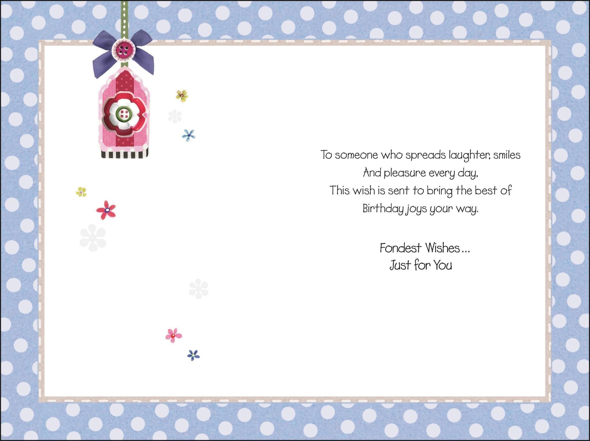 Inside of Special Friend Birthday Teacup Greetings Card