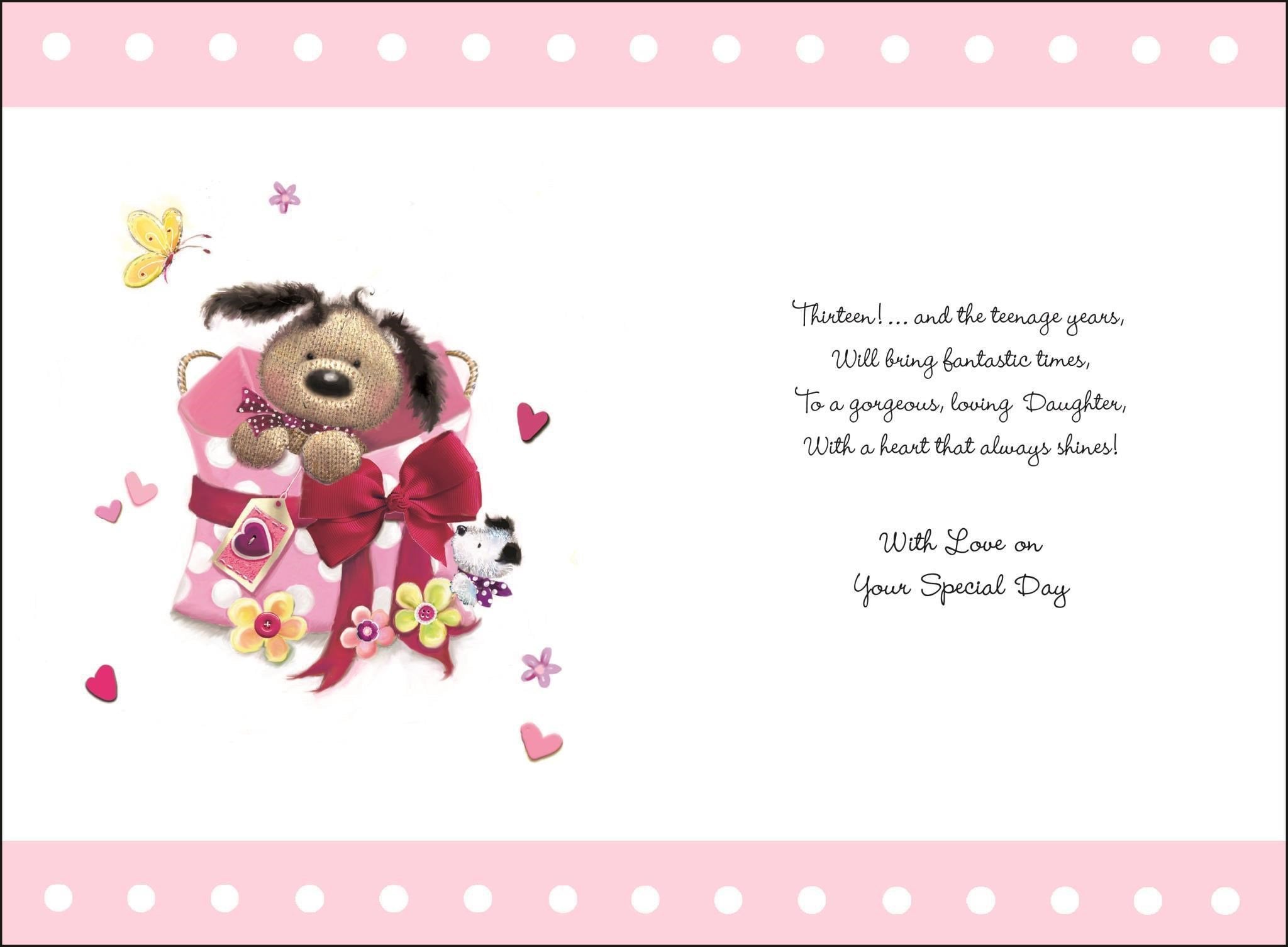 Inside of Daughter 13th Birthday Special Greetings Card