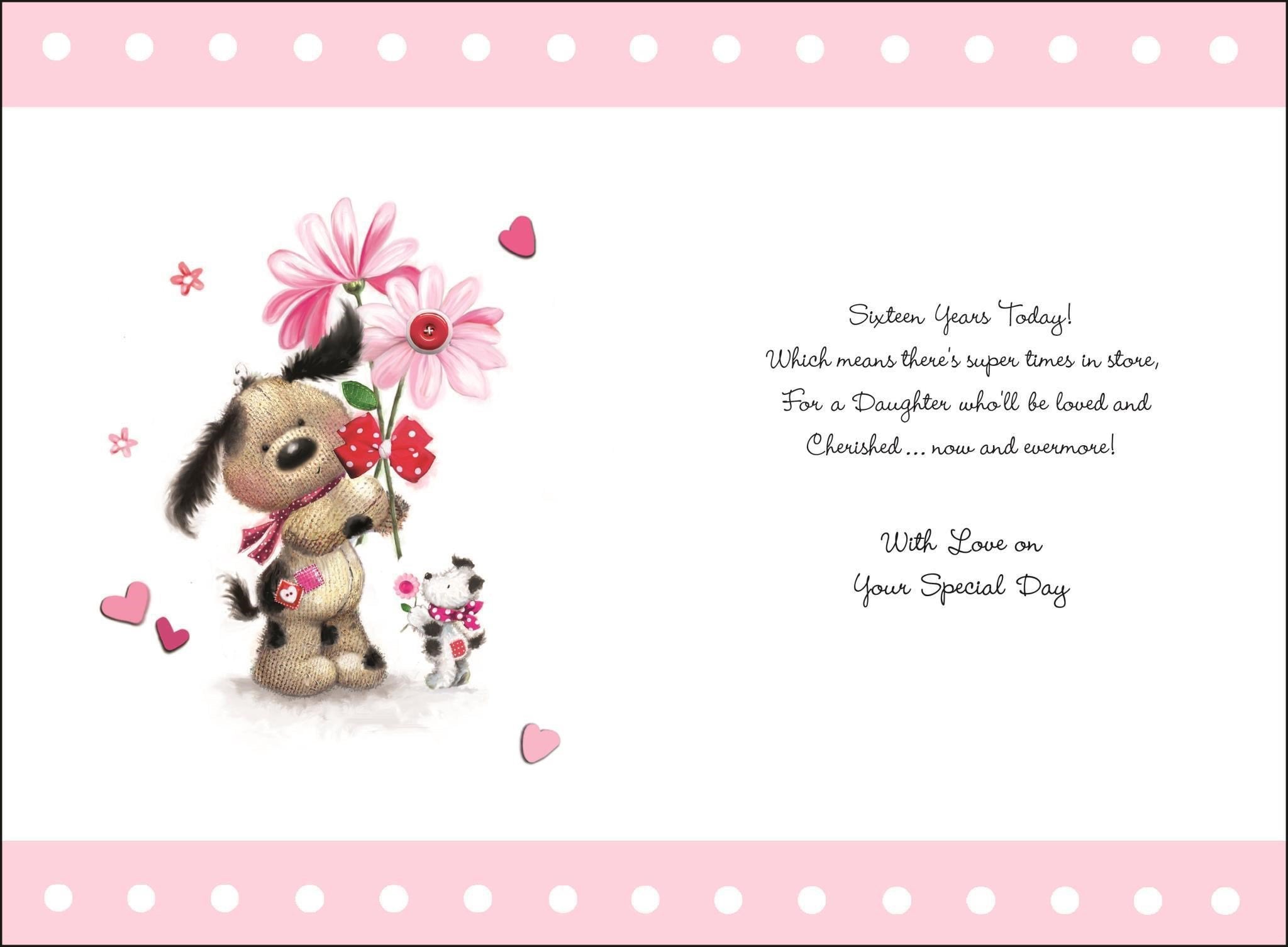 Inside of Daughter 16th Birthday Flowers Hearts Greetings Card