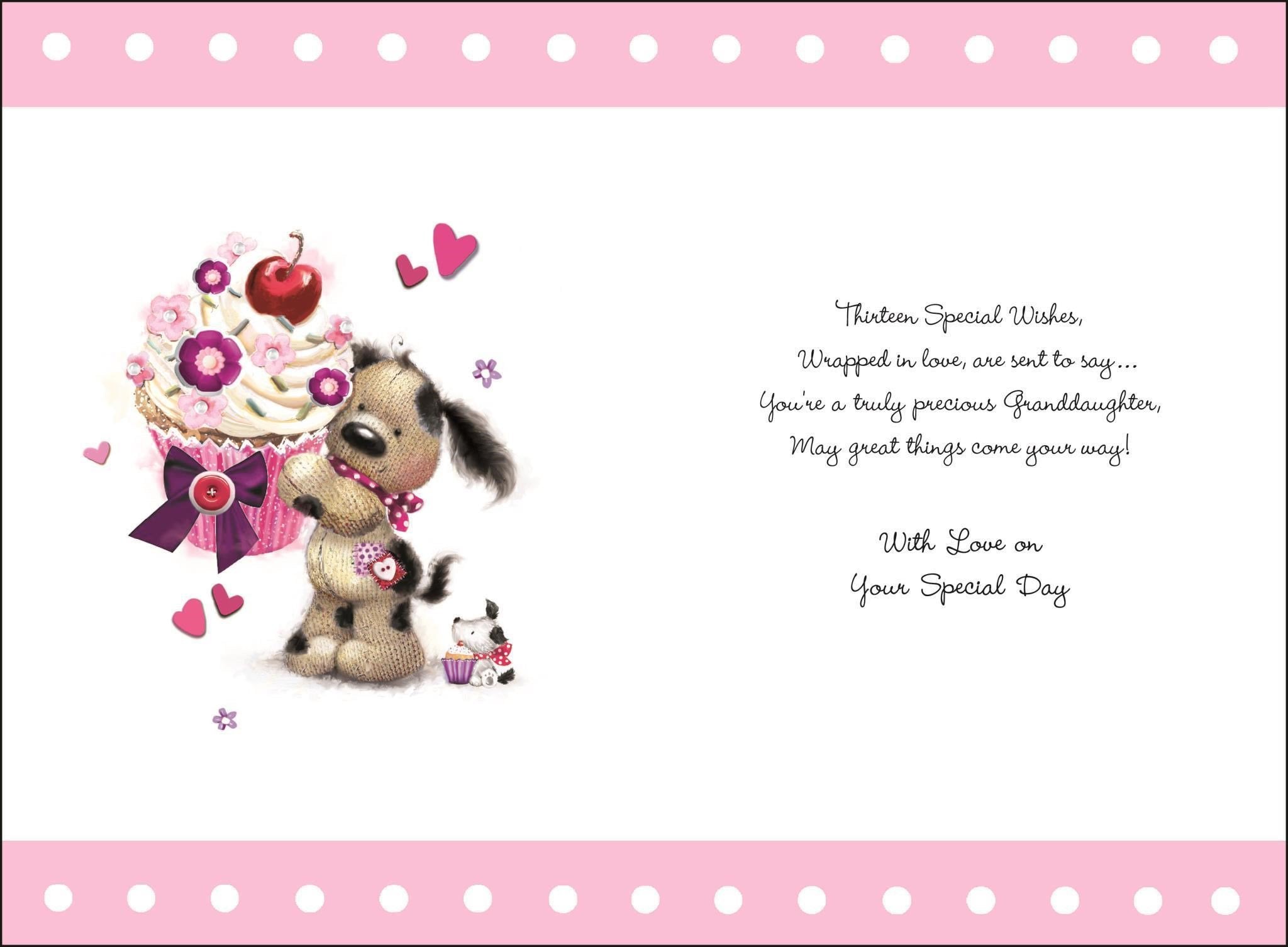 Inside of Granddaughter 13th Birthday Cupcake Greetings Card