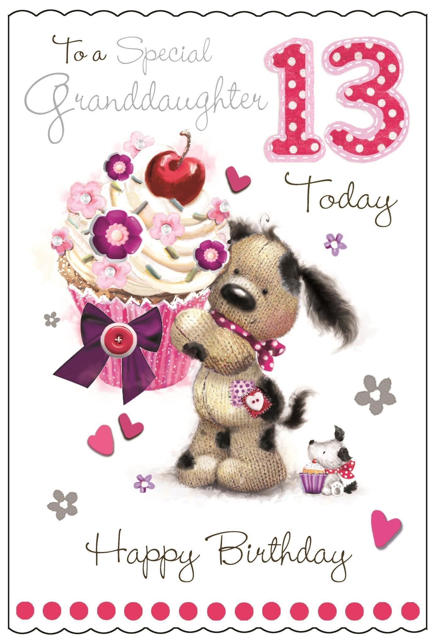 Front of Granddaughter 13th Birthday Cupcake Greetings Card