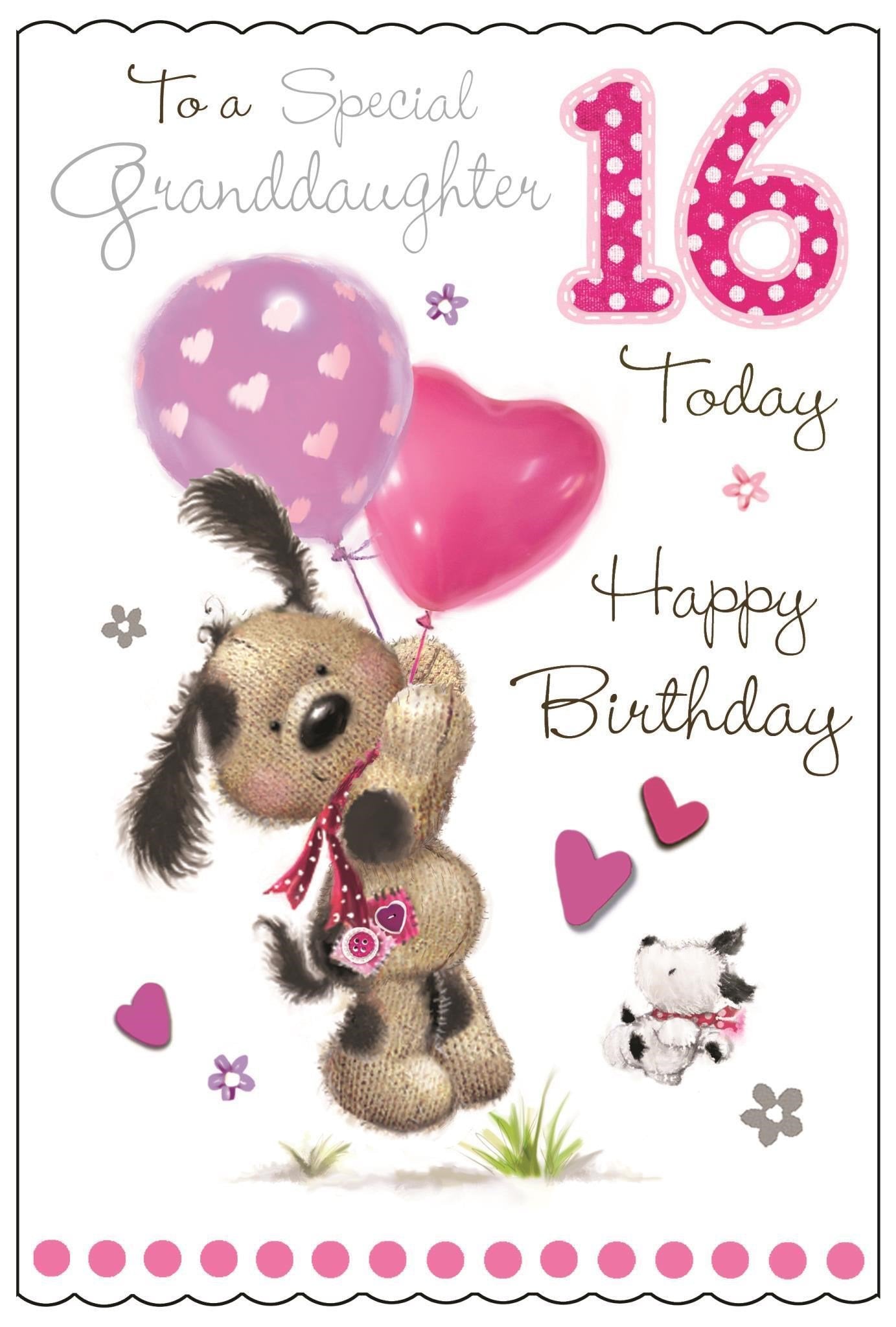 Front of Granddaughter 16th Birthday Balloons Greetings Card