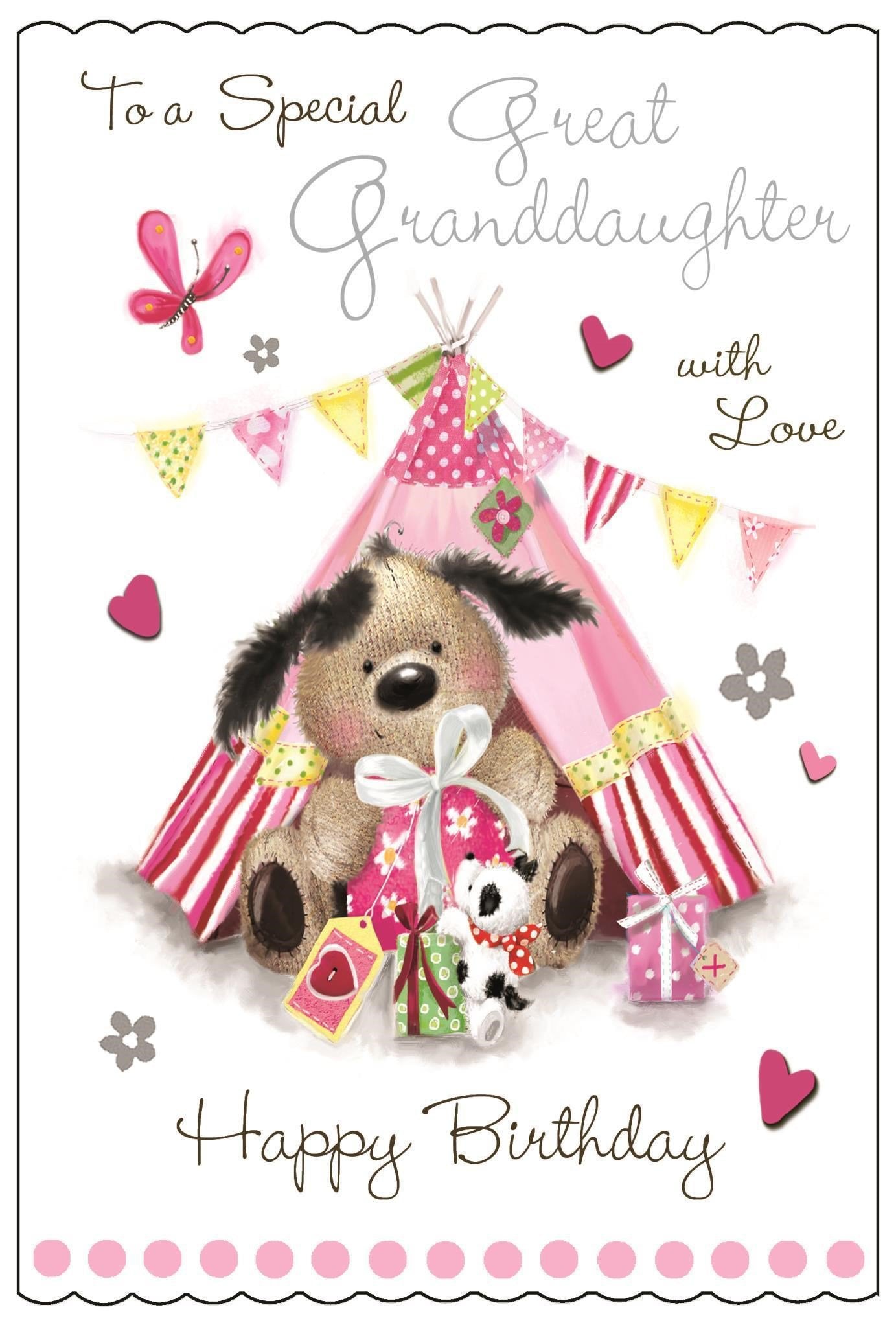 Front of Great Granddaughter Birthday Tent Greetings Card
