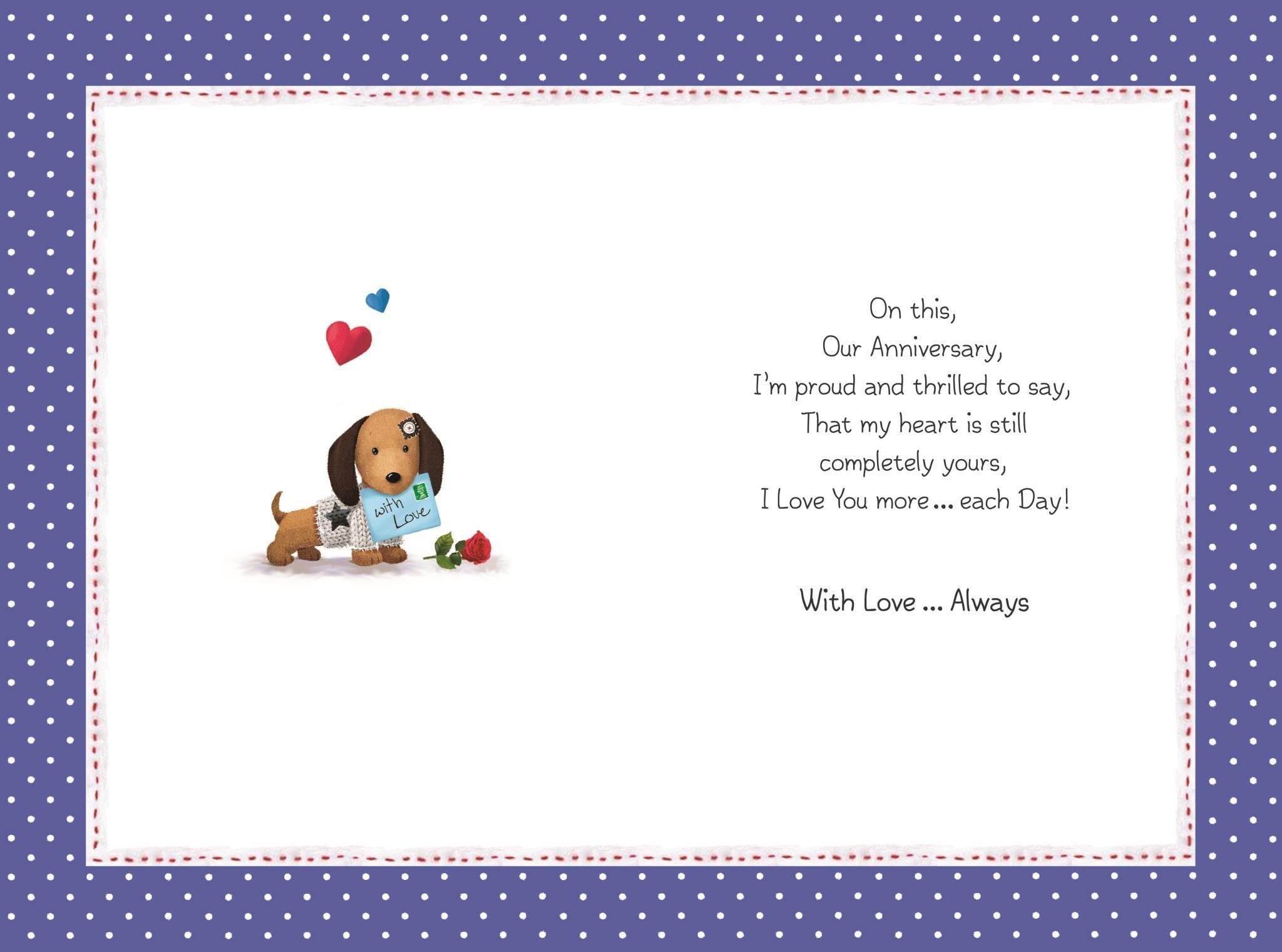 Inside of Husband Anniversary Sofa Cuddles Greetings Card