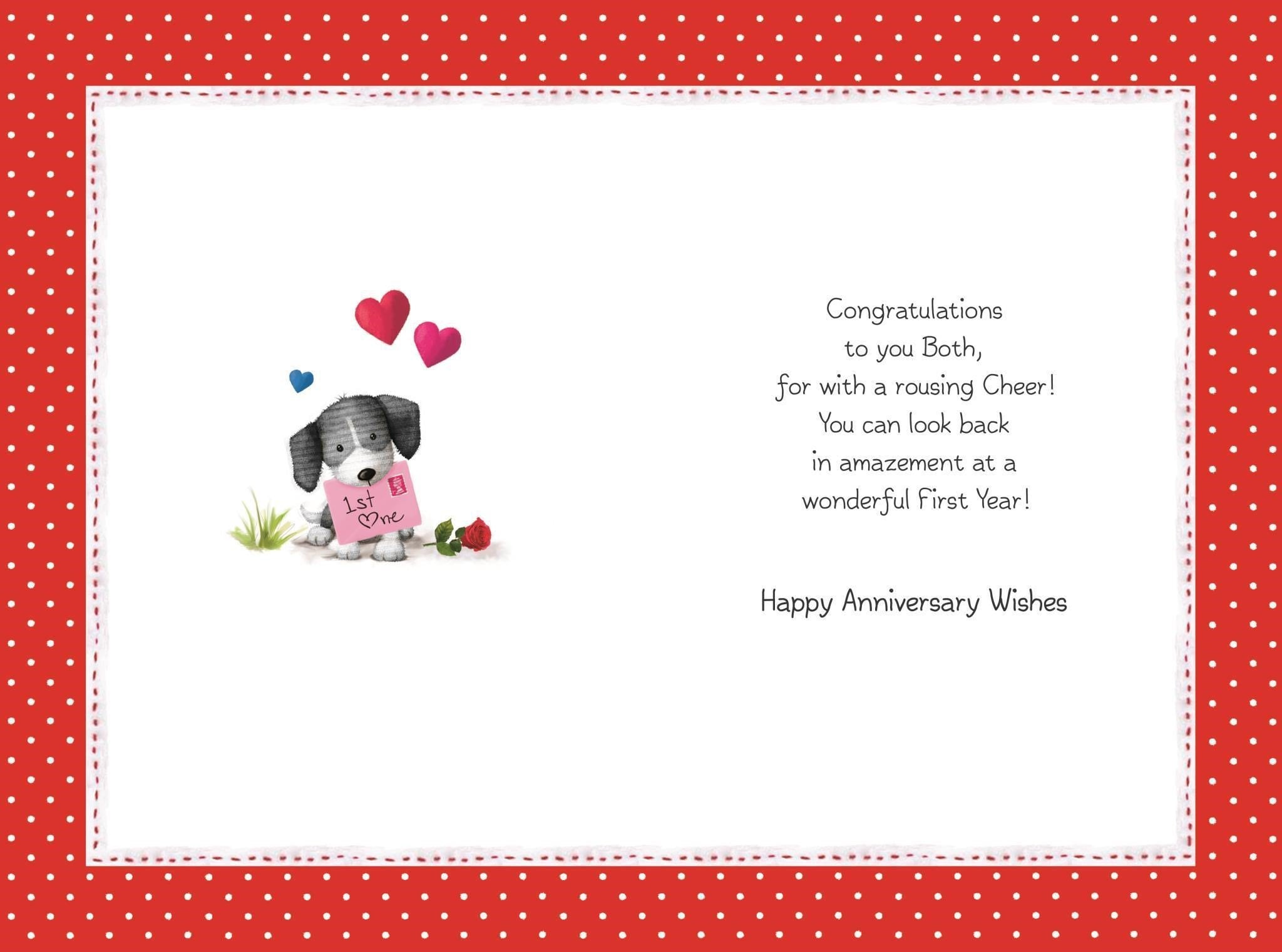 Inside of On Your 1st Anniversary Love Greetings Card