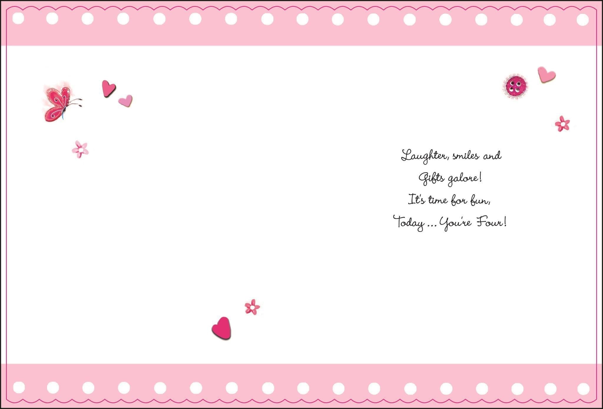 Inside of 4th Birthday Slide Girl Greetings Card