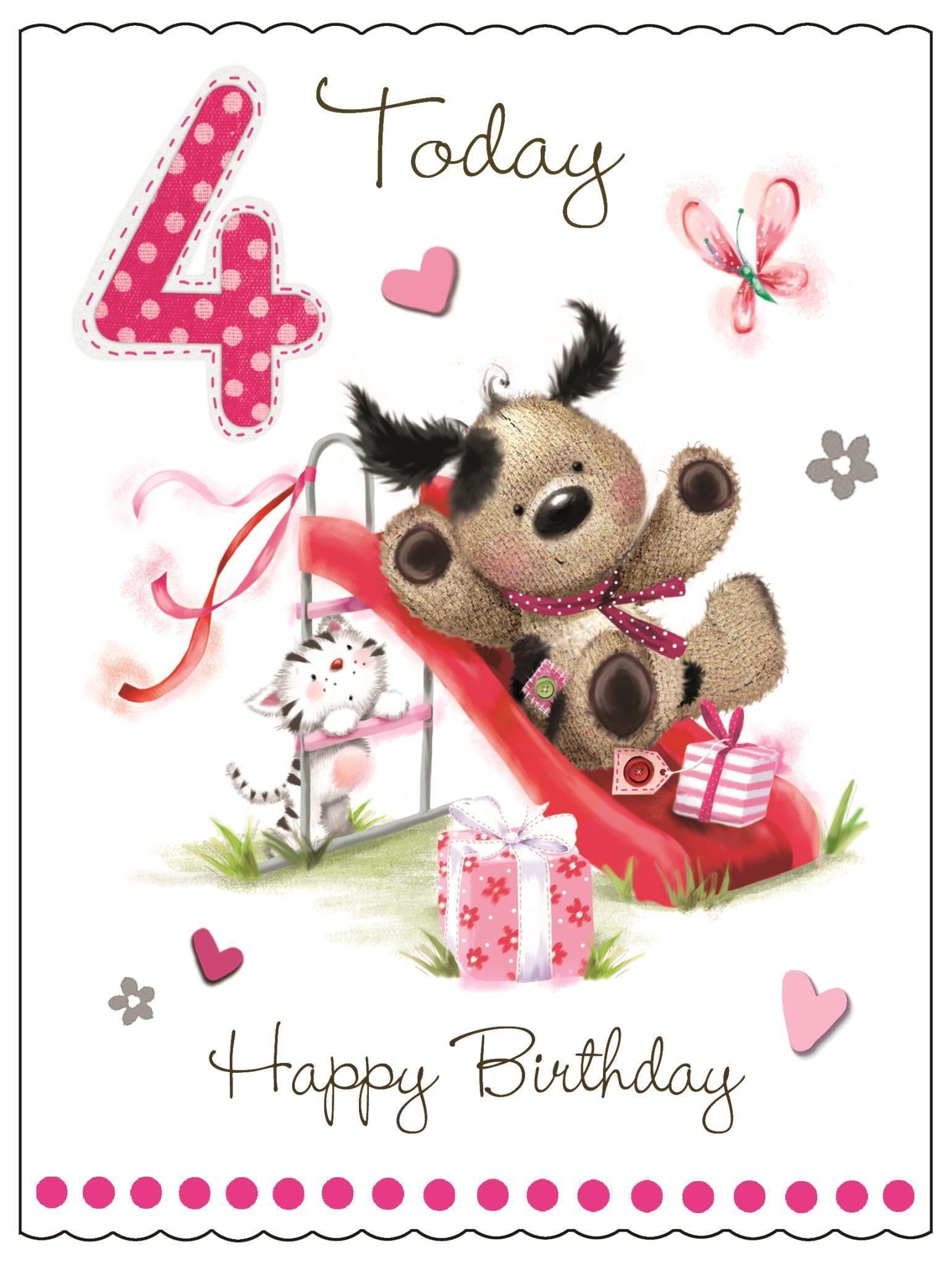 Front of 4th Birthday Slide Girl Greetings Card