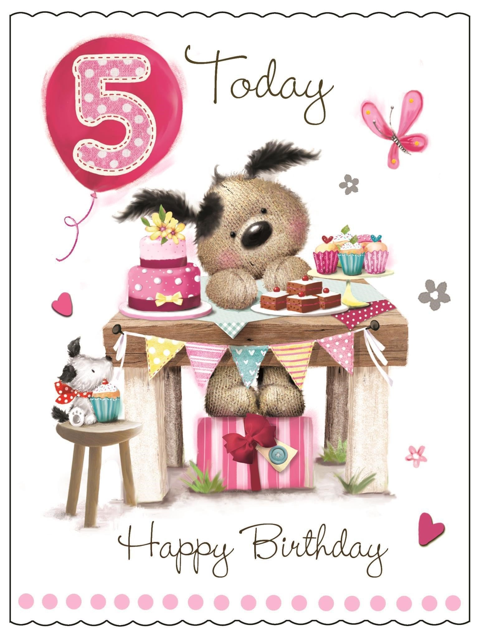 Front of 5th Birthday Table Girl Greetings Card