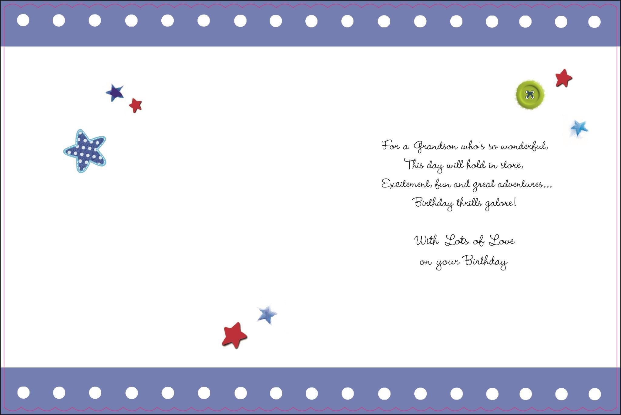 Inside of Grandson Birthday Cute Greetings Card