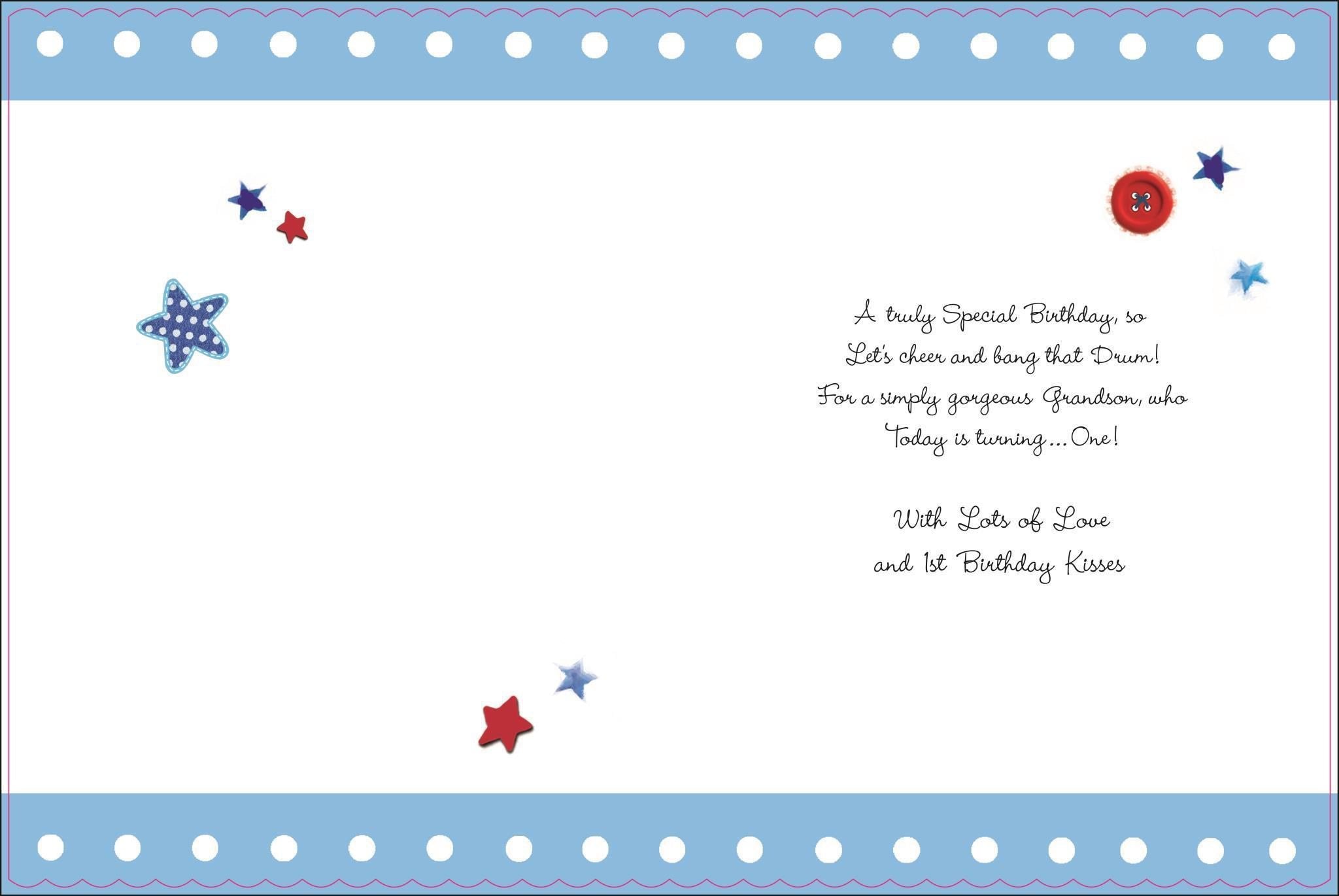 Inside of Grandson 1st Birthday Greetings Card