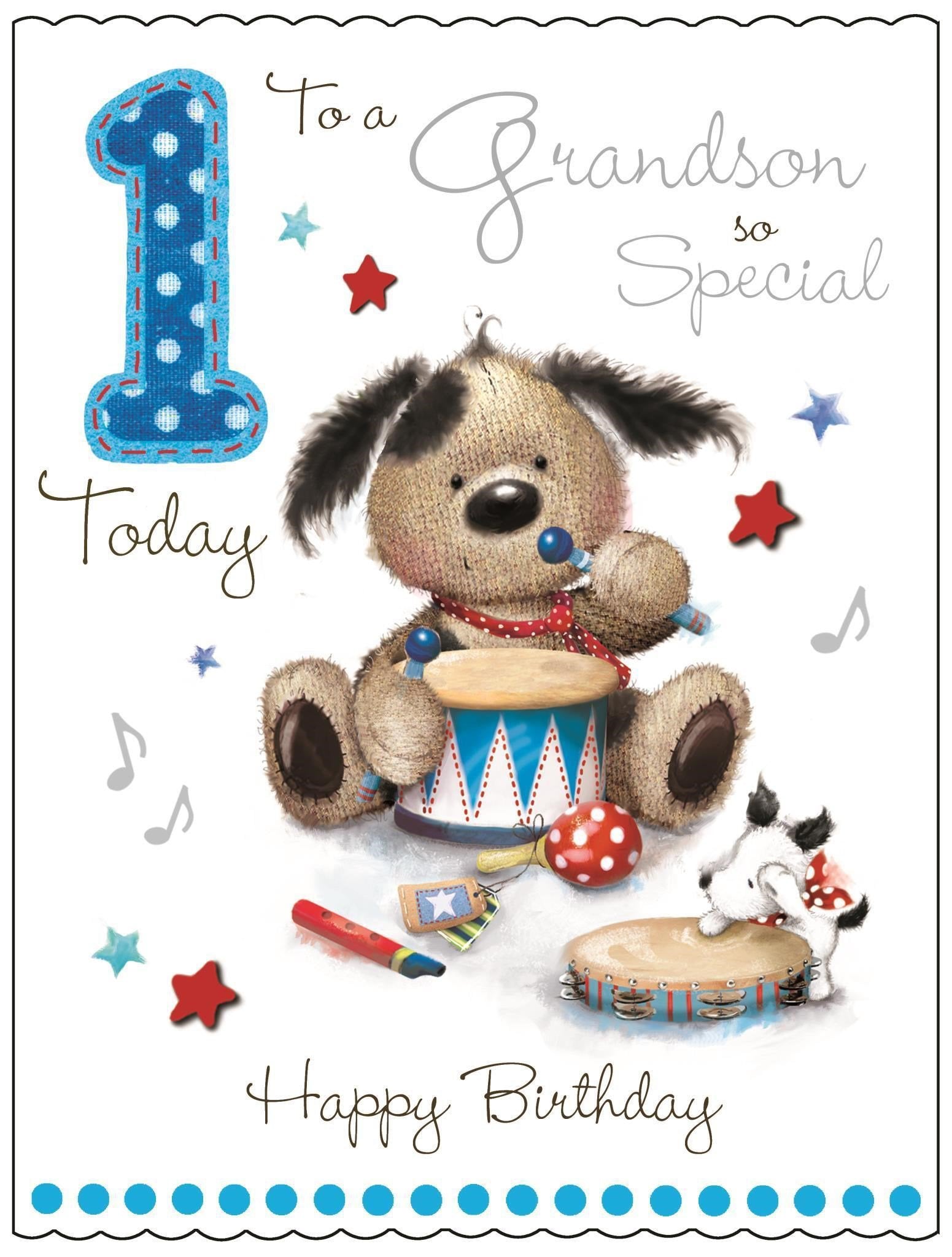 Front of Grandson 1st Birthday Greetings Card