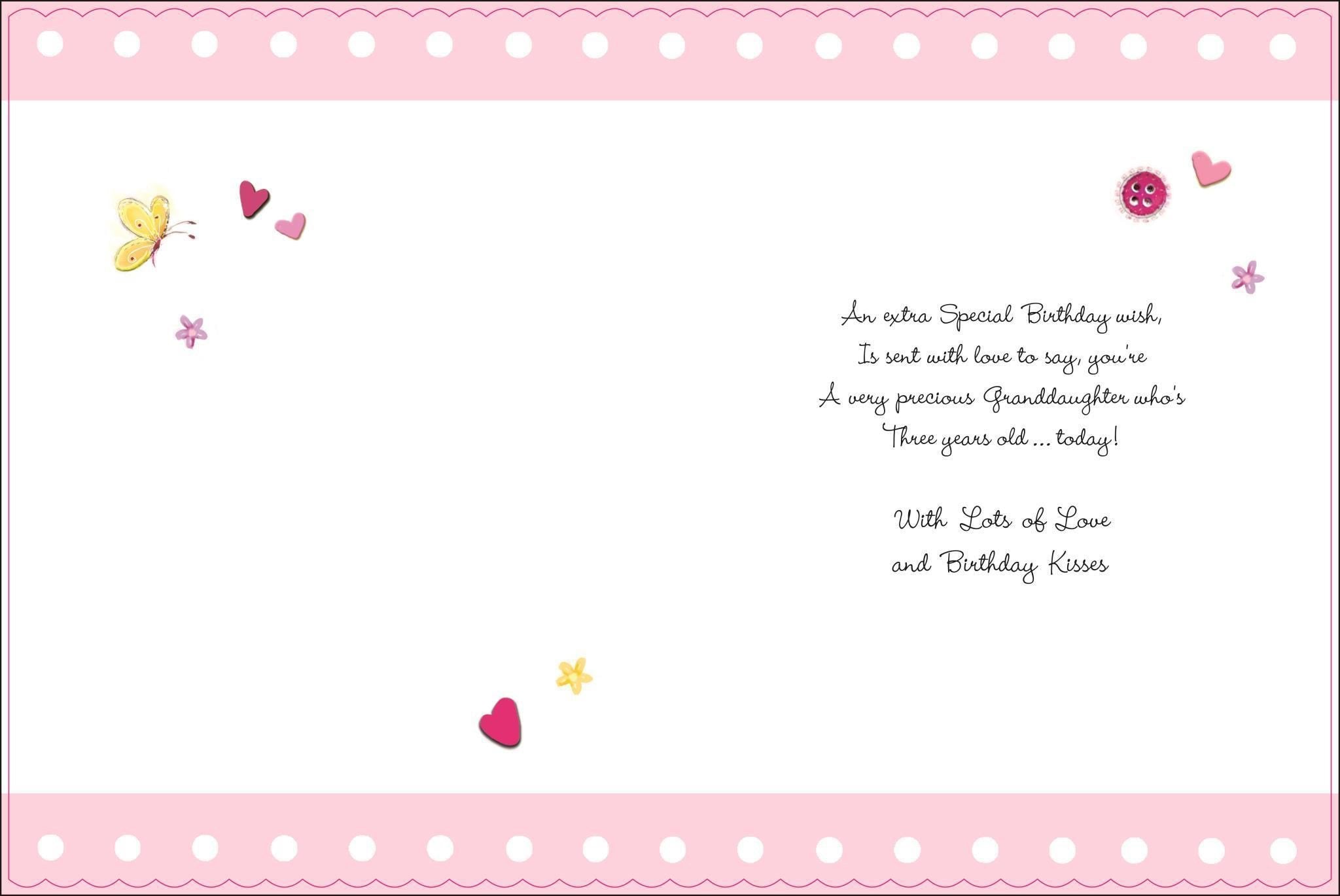 Inside of Granddaughter 3rd Birthday Greetings Card