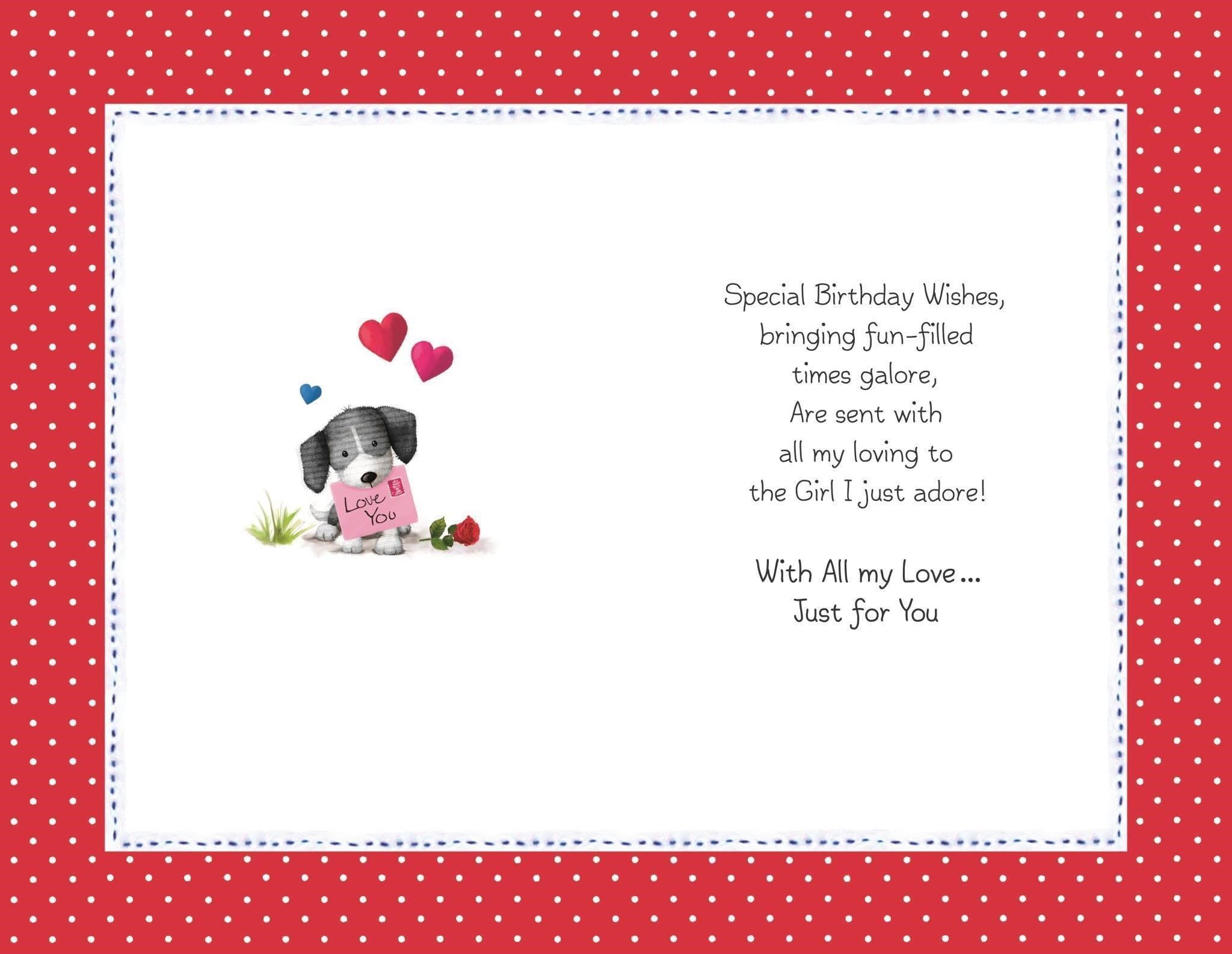 Inside of Special Girlfriend Birthday Cute Greetings Card