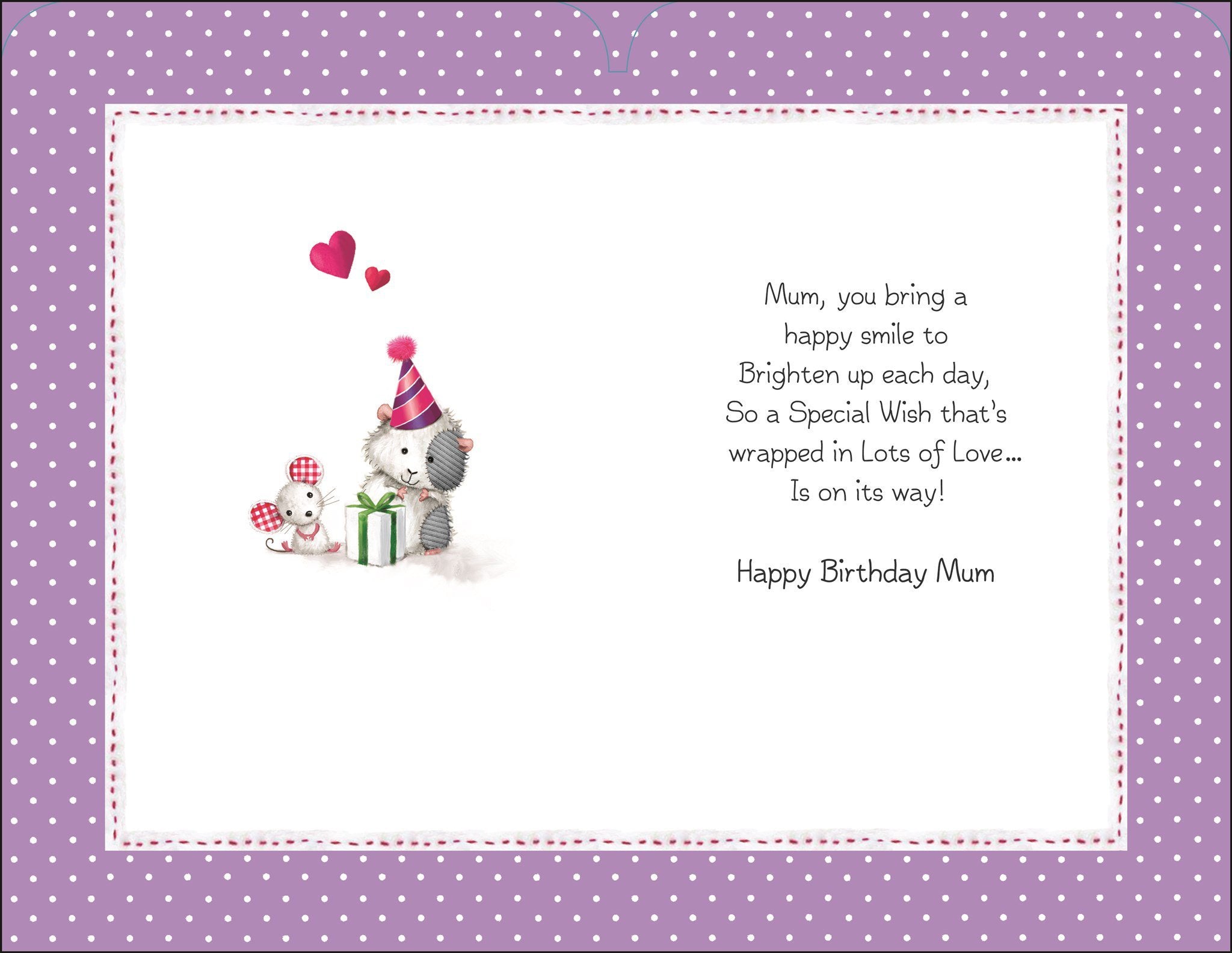 Inside of Wonderful Mum Birthday Cute Greetings Card