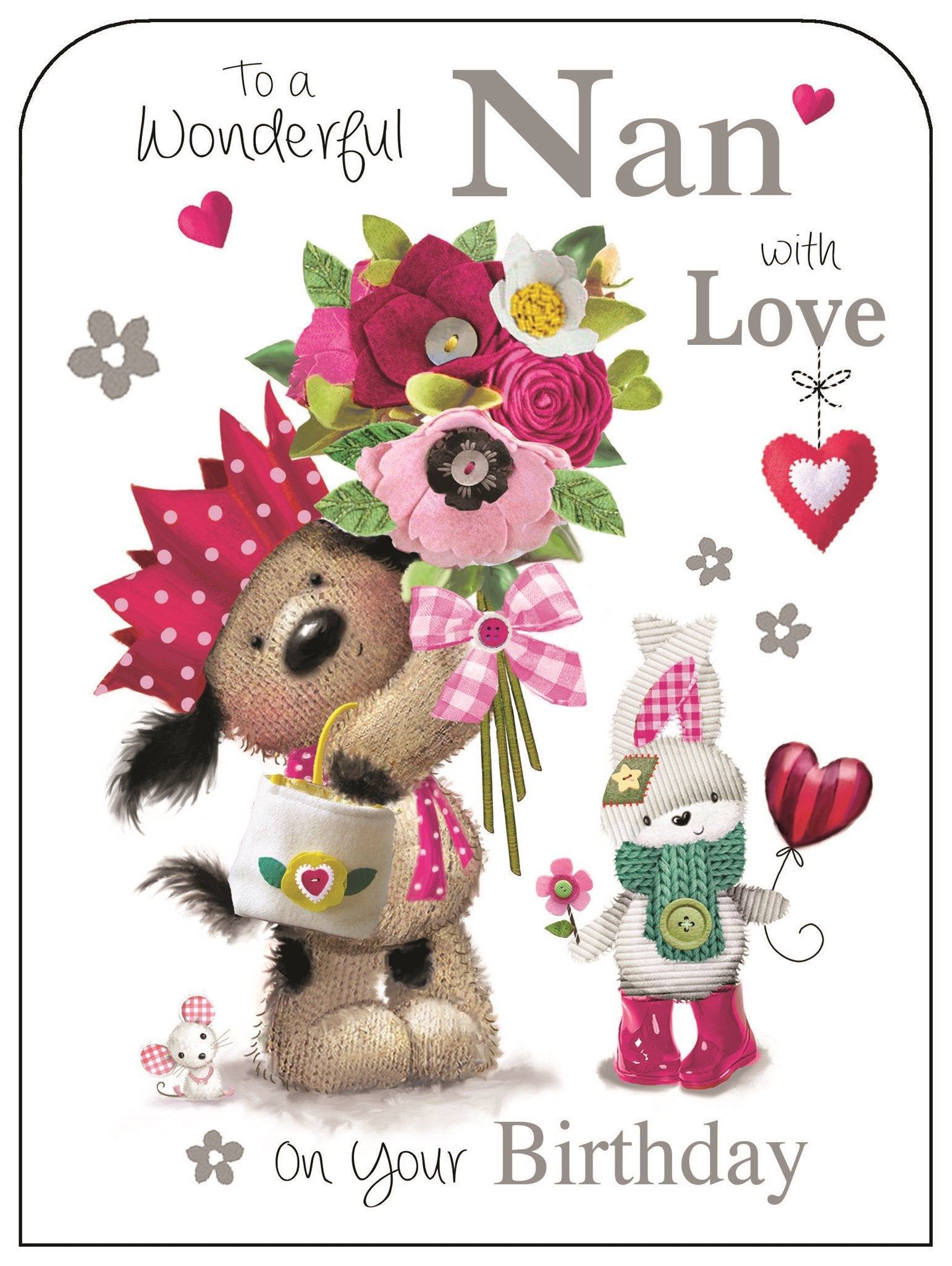 Front of Nan Flowers Birthday Cute Greetings Card