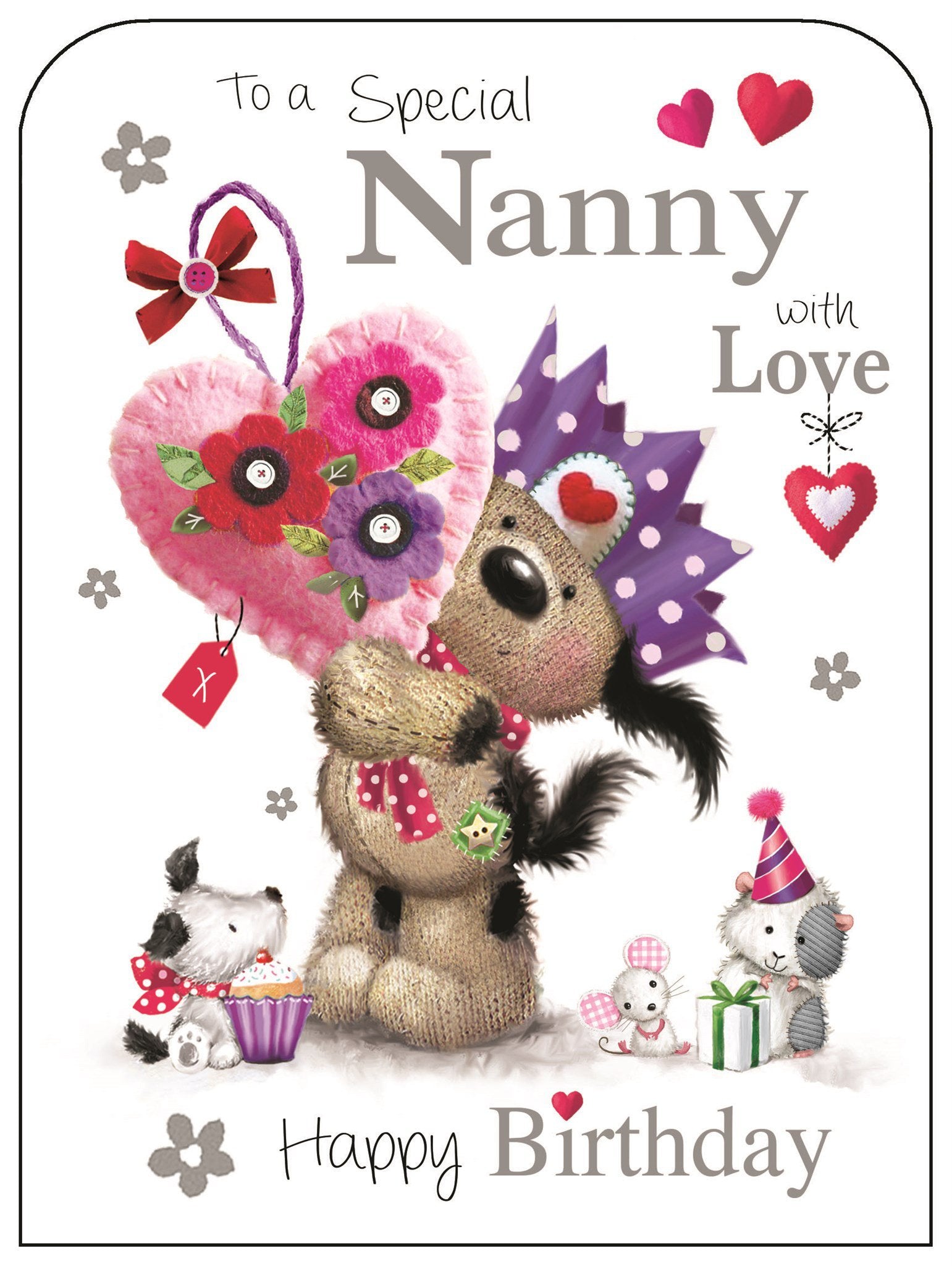 Front of Nanny Heart Birthday Cute Greetings Card