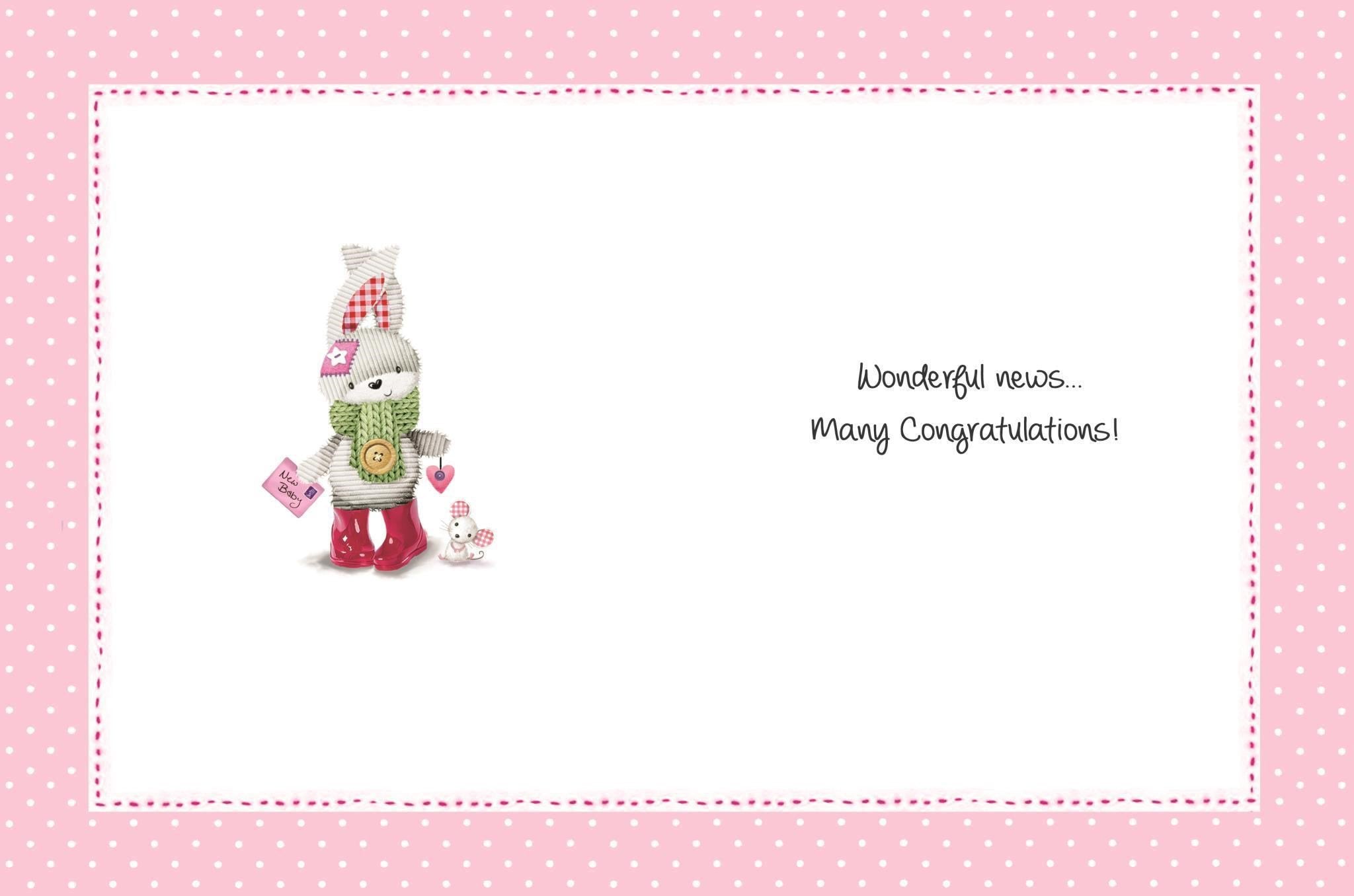 Inside of New Baby Girl Cute Greetings Card