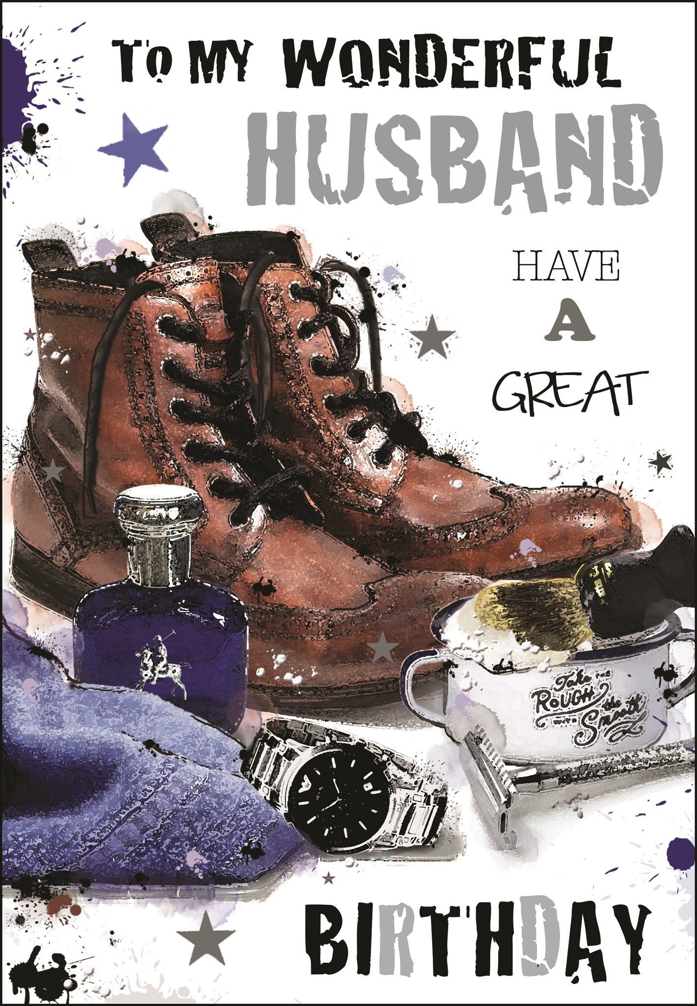 Front of Husband Boots Birthday Greetings Card