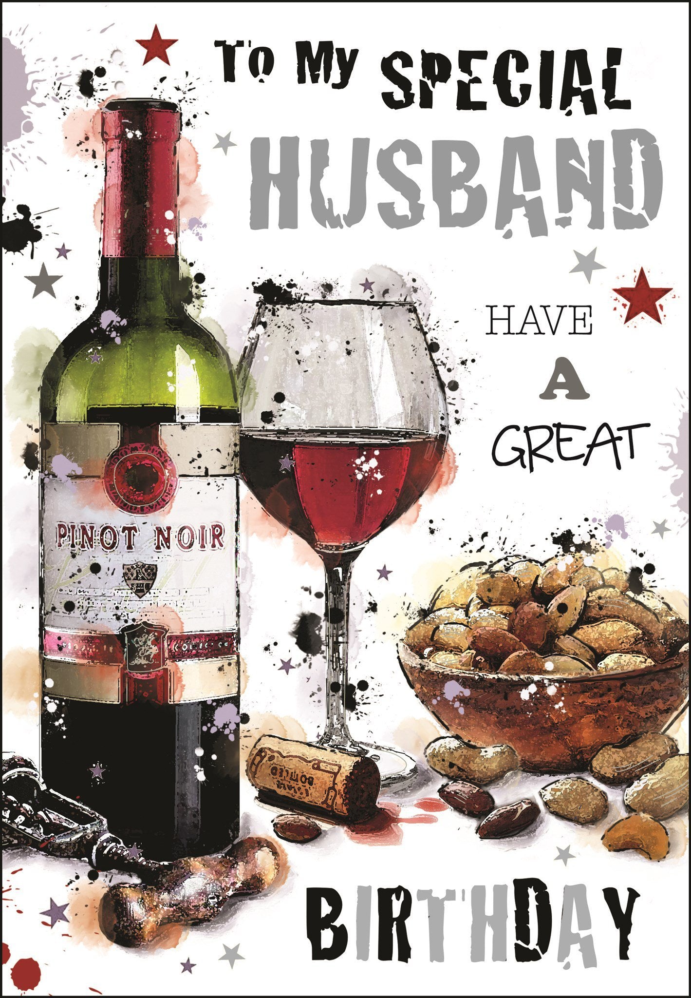 Front of Husband Wine Birthday Greetings Card