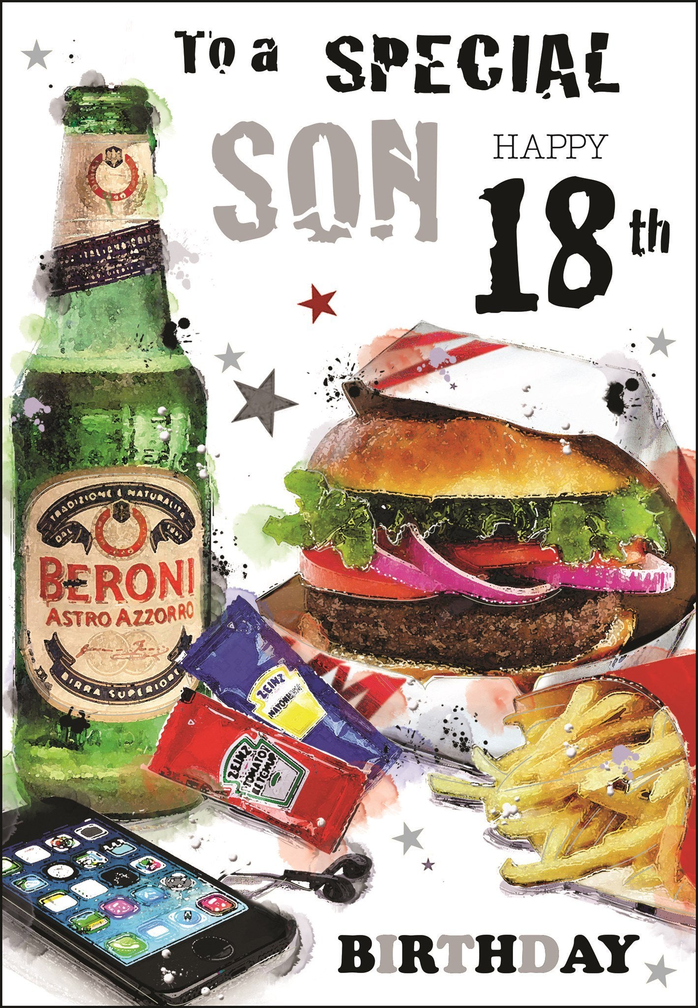 Front of Son 18th Burger Birthday Greetings Card