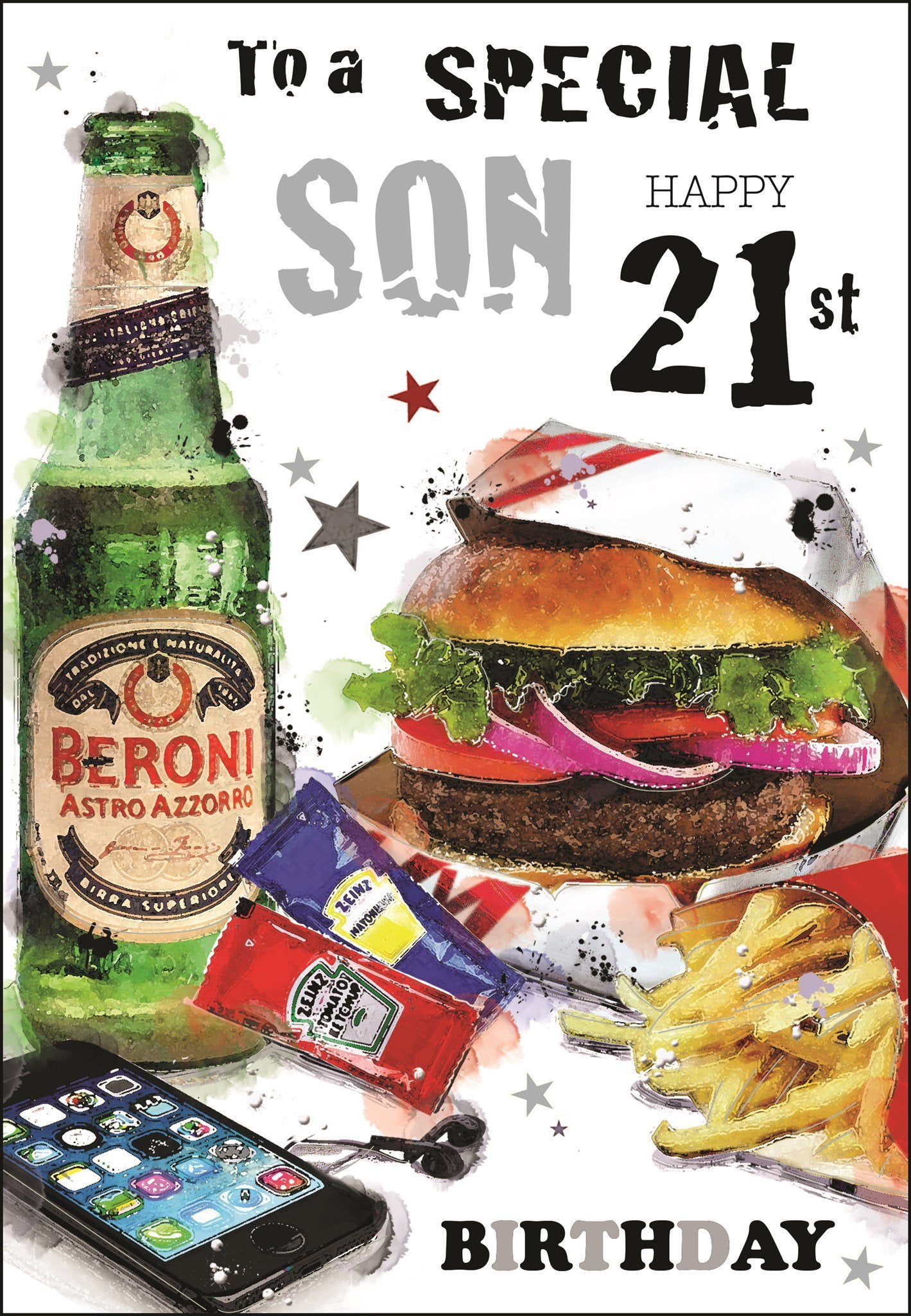 Front of Son 21st Burger Birthday Greetings Card