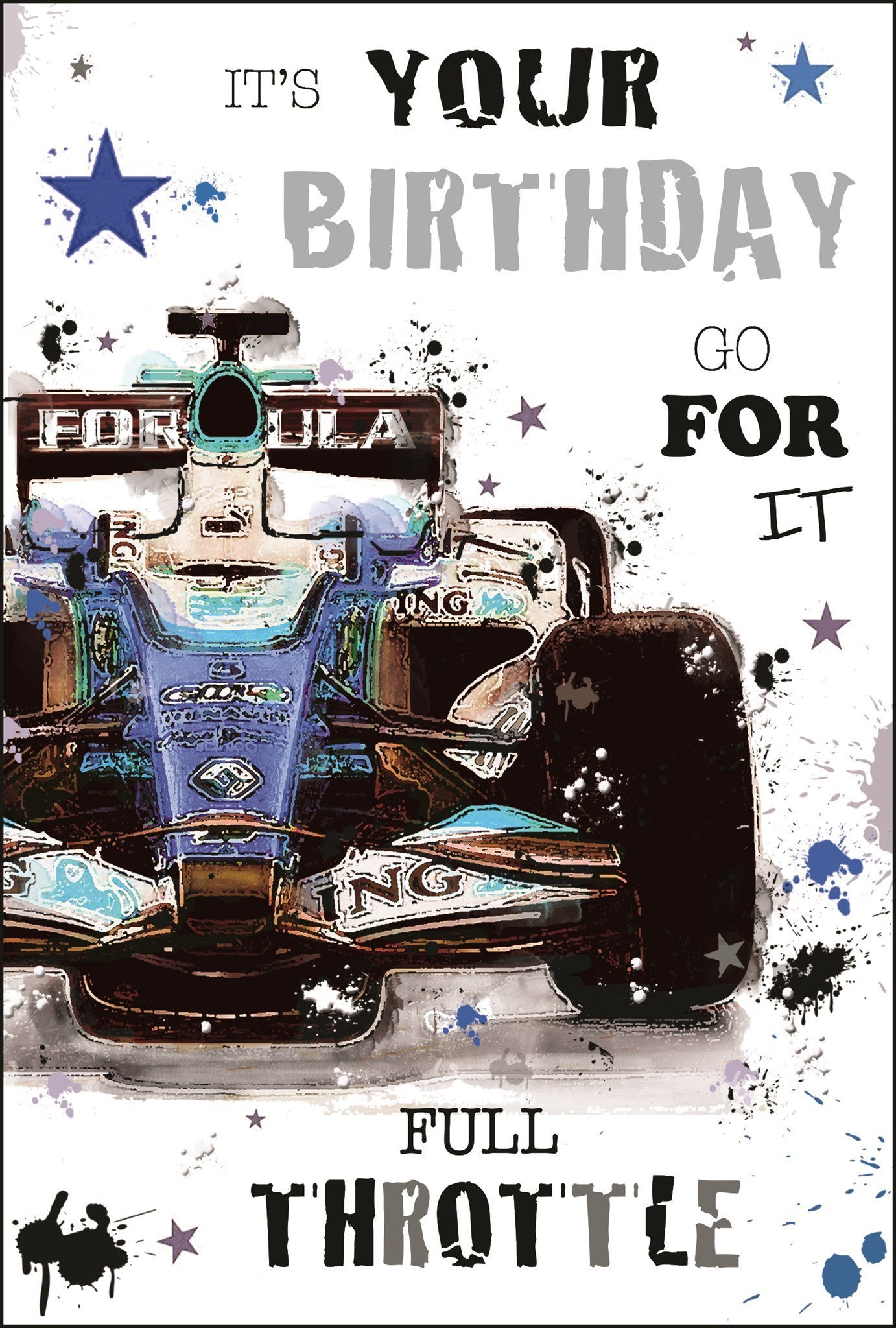 Front of Birthday F1 Car Male Greetings Card