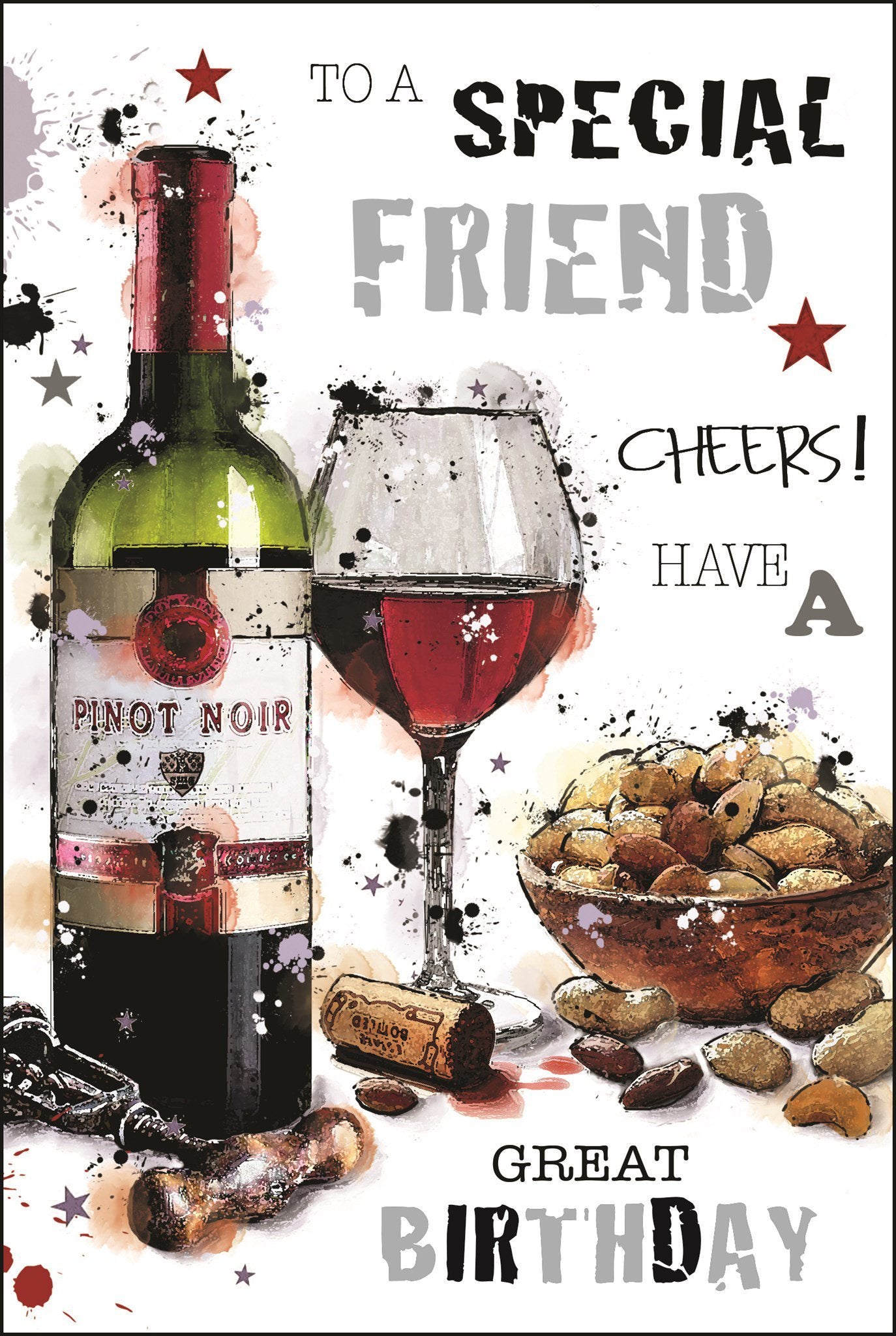 Front of Special Friend Birthday Wine Male Greetings Card