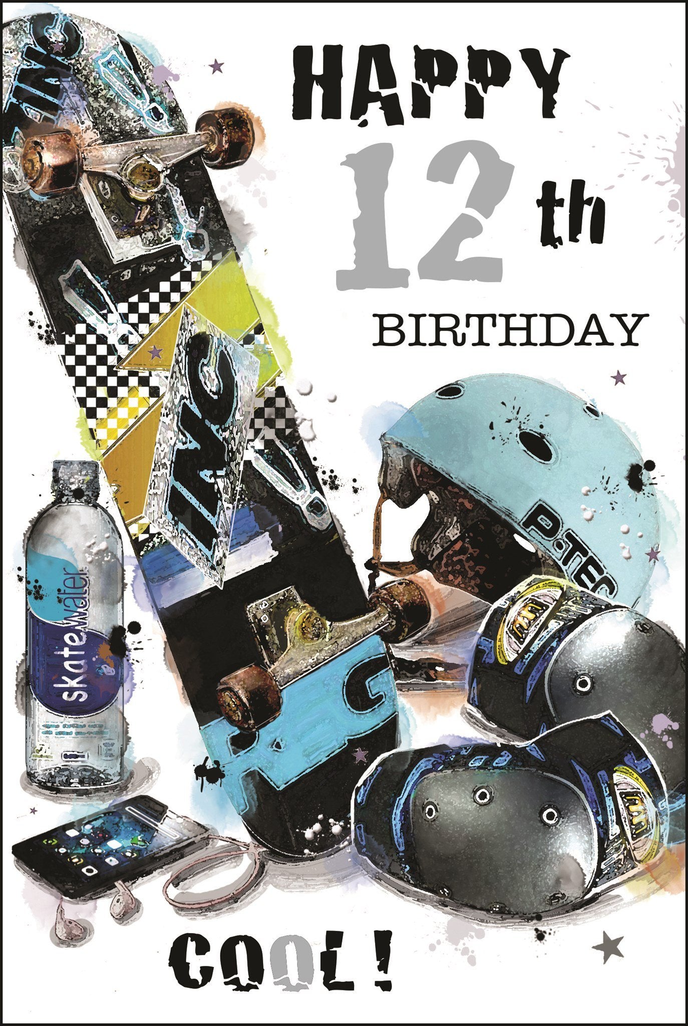 Front of 12th Birthday Boy Skateboard Greetings Card