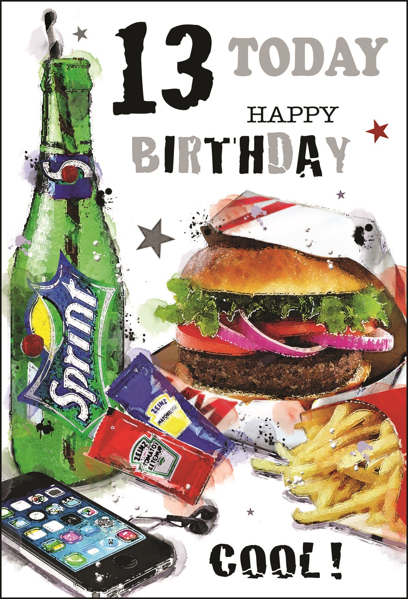 Front of 13th Birthday Boy Burger Greetings Card