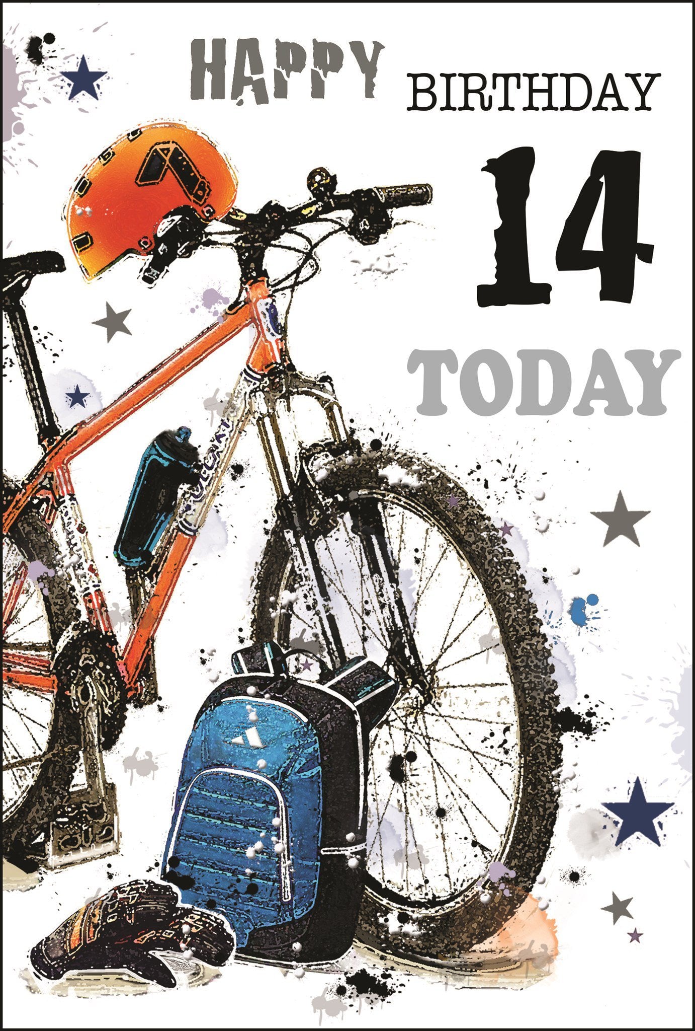 Front of 14th Birthday Boy Bike Greetings Card