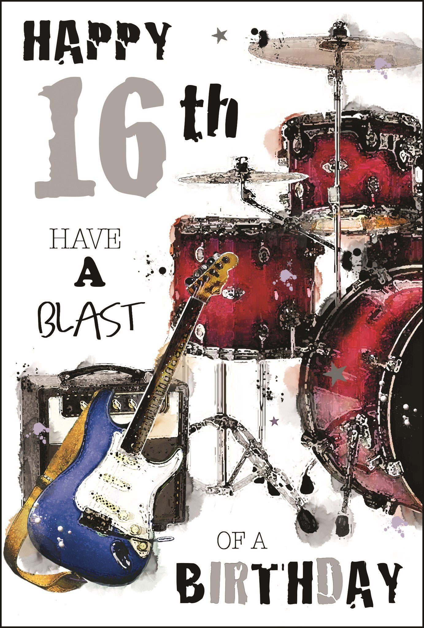 Front of 16th Birthday Boy Music Greetings Card