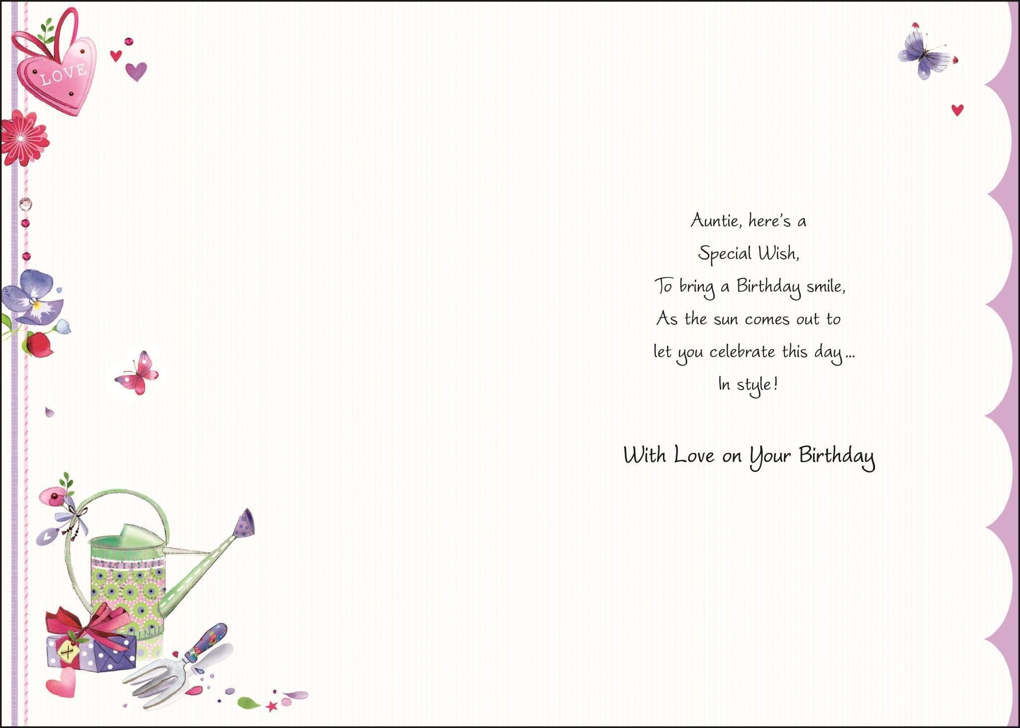 Inside of Auntie Birthday Flowers Greetings Card