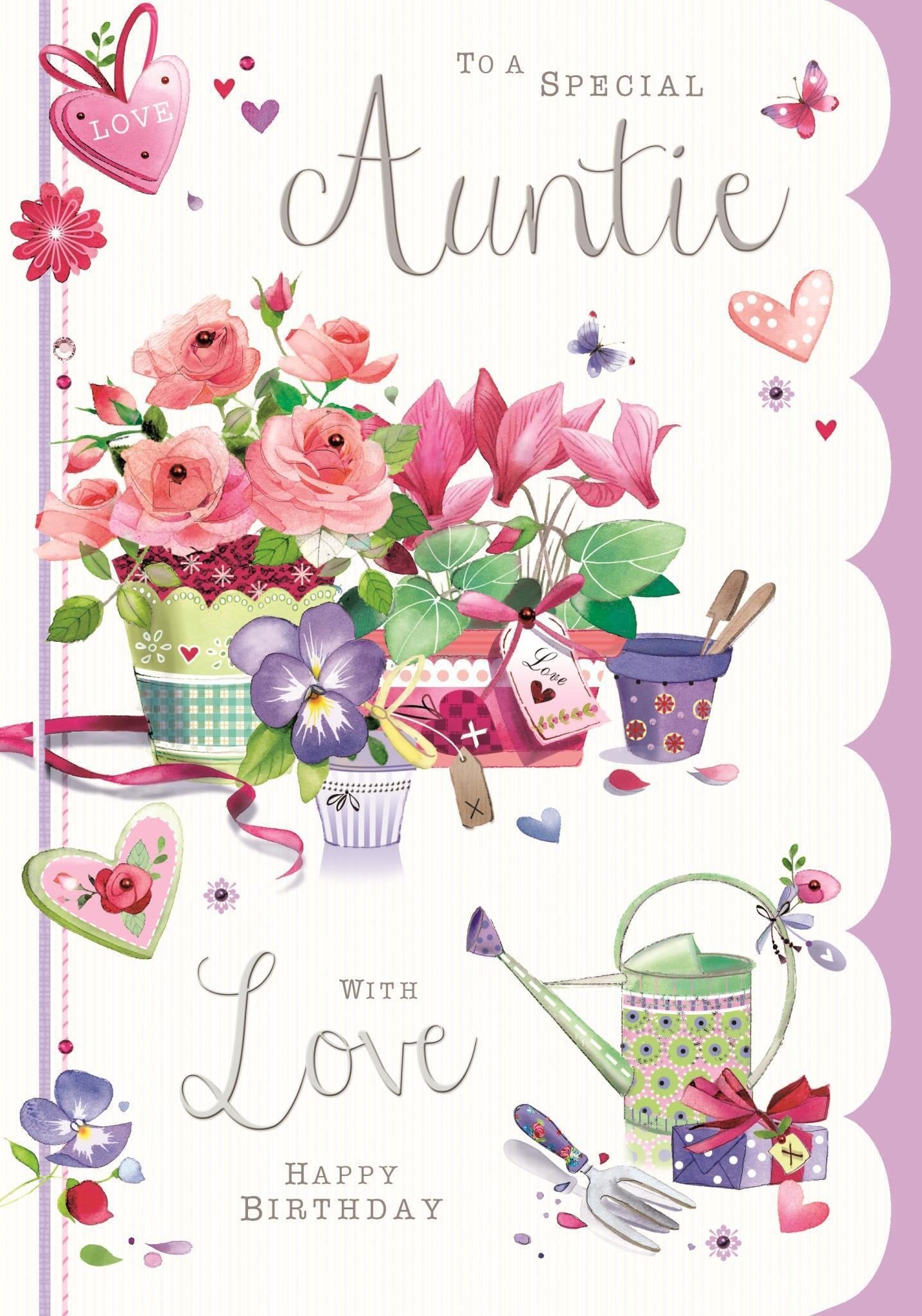 Front of Auntie Birthday Flowers Greetings Card