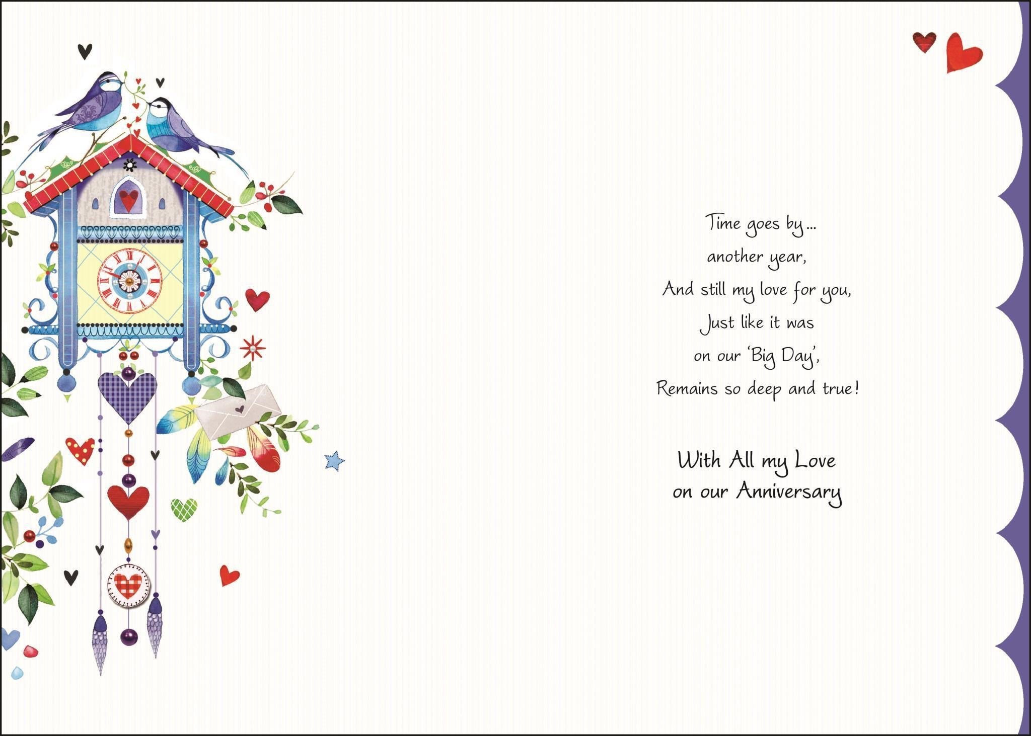 Inside of Anniversary Husband Clock Greetings Card