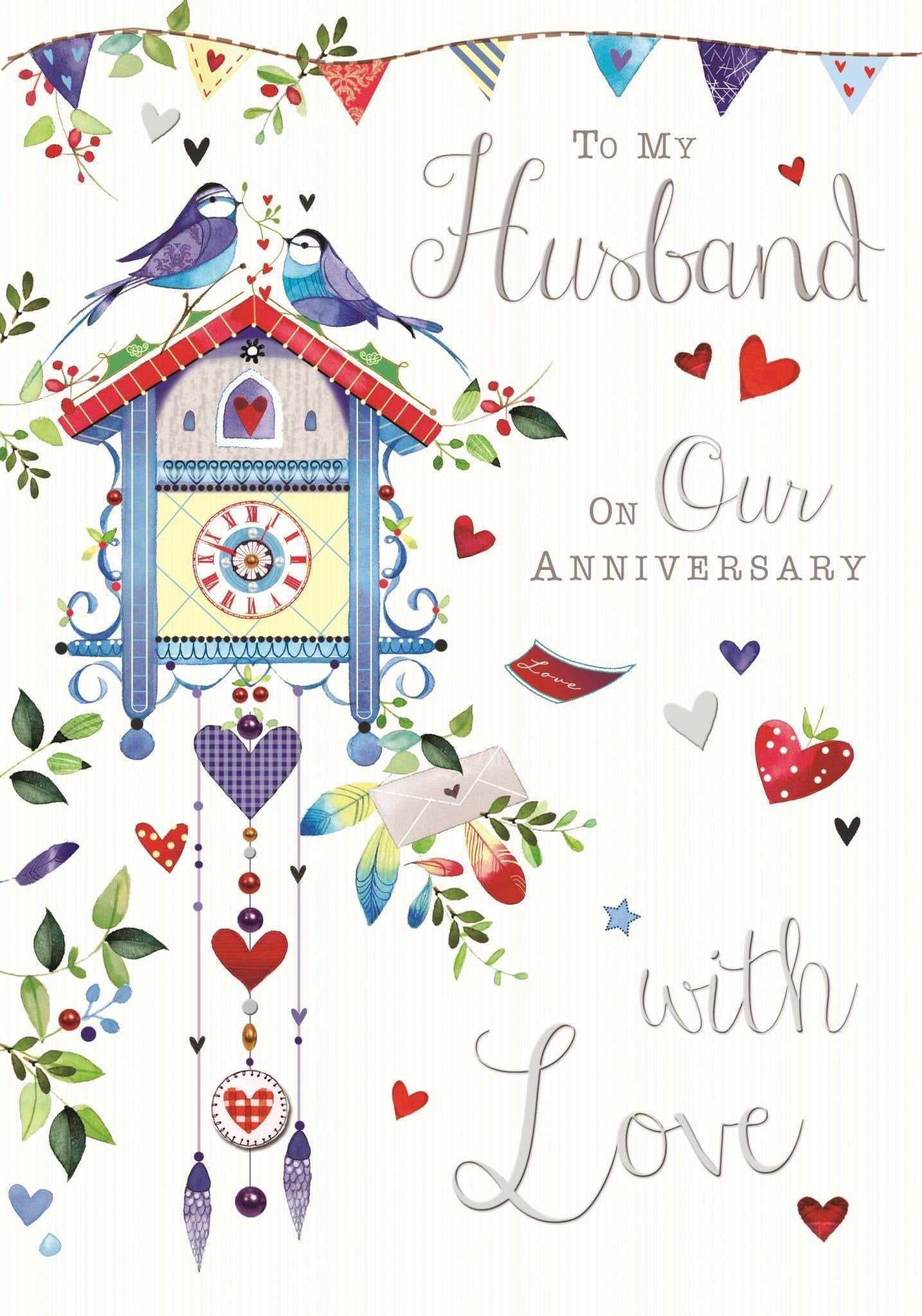 Front of Anniversary Husband Clock Greetings Card