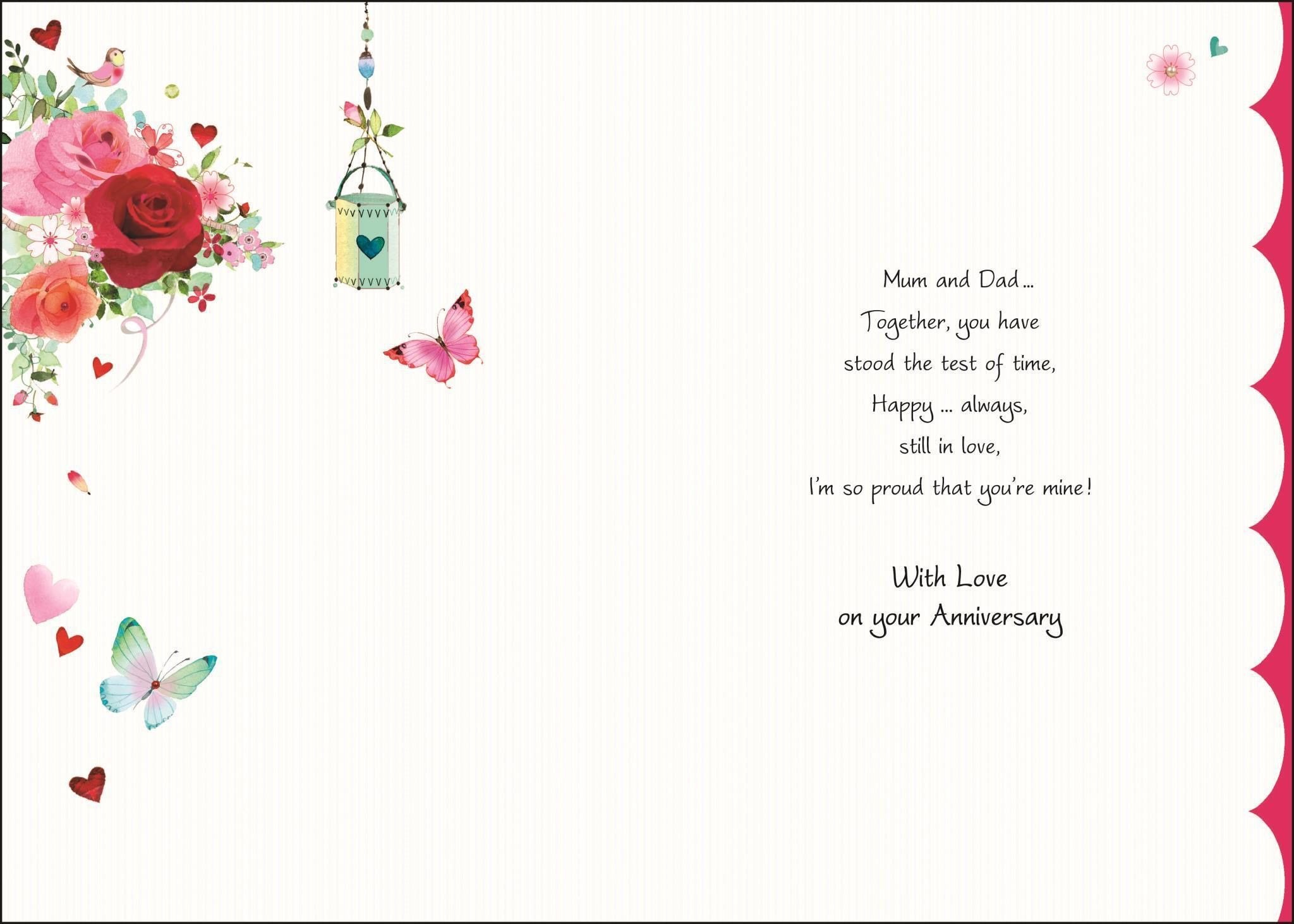 Inside of Anniversary Mum & Dad Seat Greetings Card